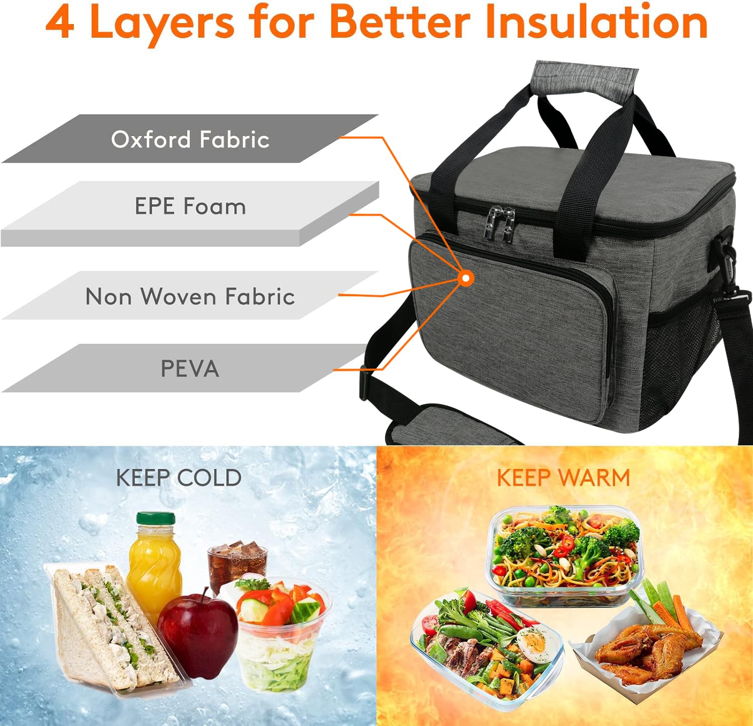 REQUISITE NEEDS Insulated Picnic Bag 15L Cooler Bag | Portable EVA Construction | Grey 3