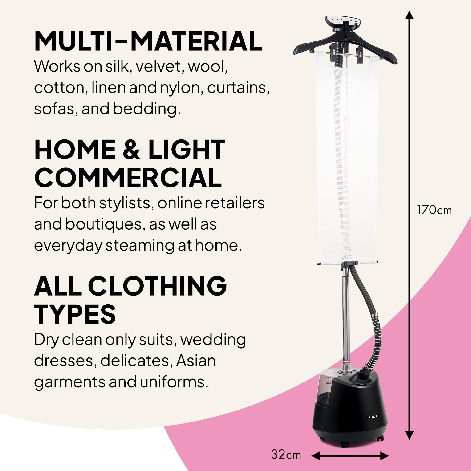 FRIDJA F1200/BLK Vertical Steamer - 2200W Power, 3L Tank, Dual Steam Settings | Matte Black 7