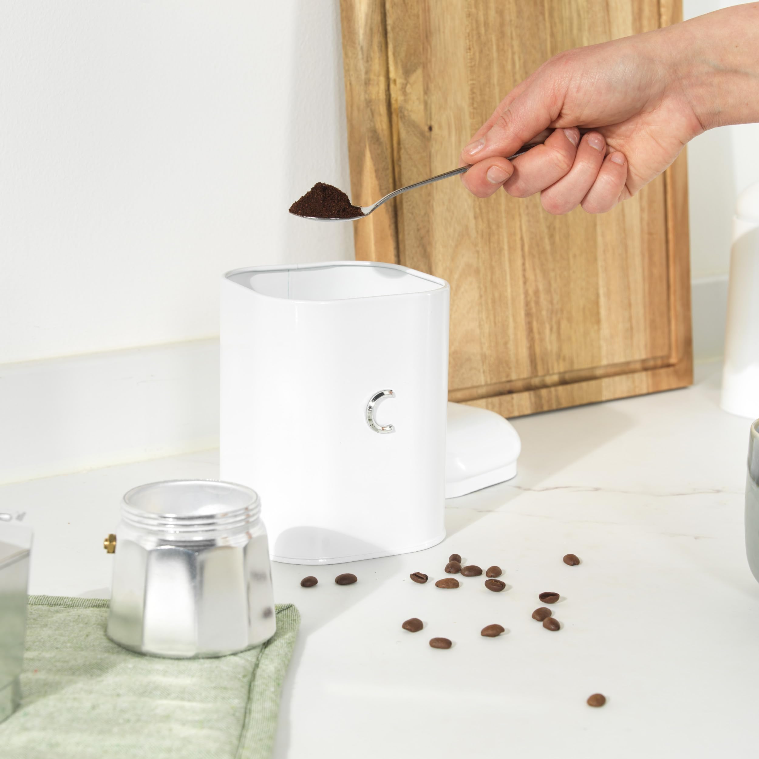 Salter Boston 3-Piece Canister Set - Carbon Steel Storage for Tea, Coffee, Sugar | White 6