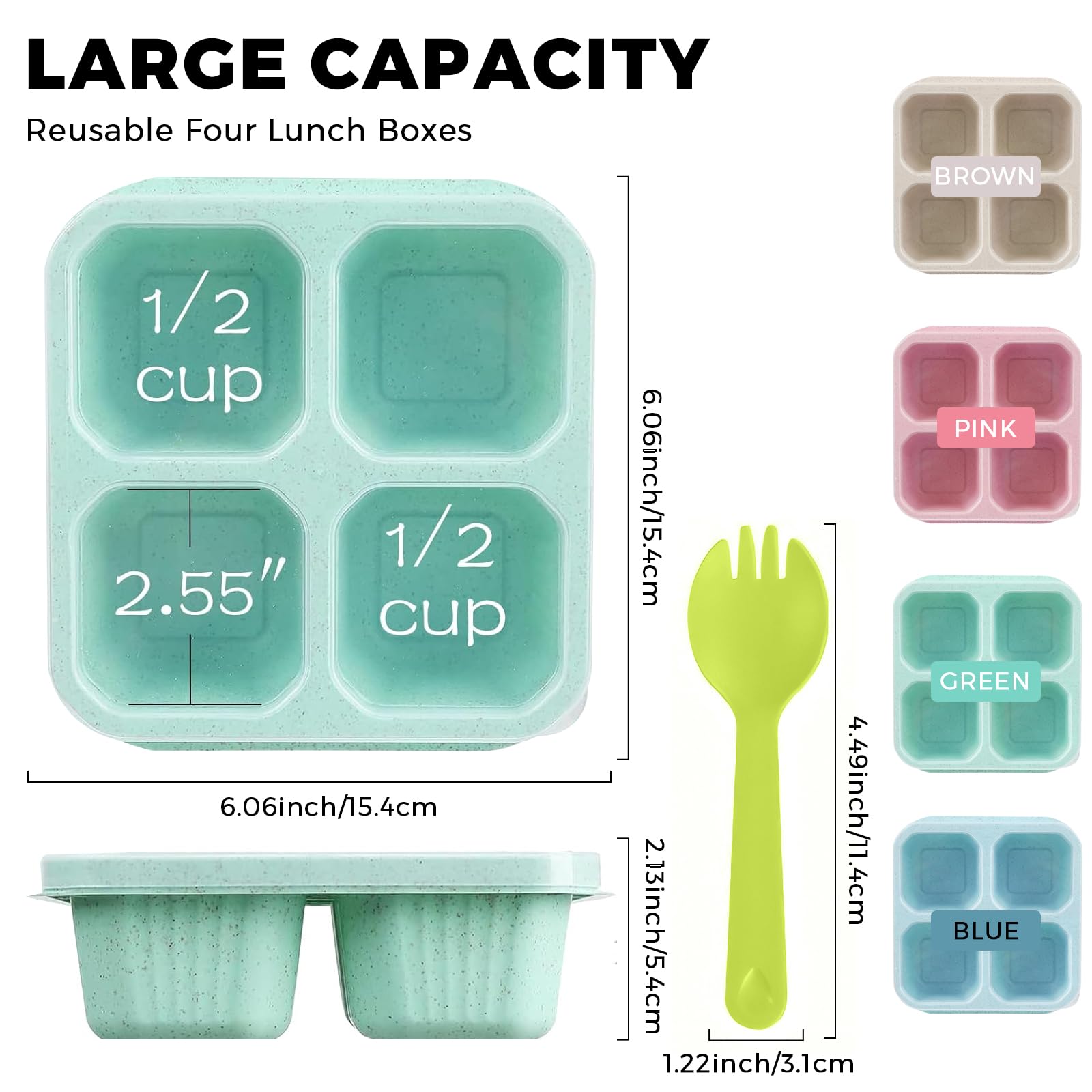 Woobroo Snack Box - 4 Pack Reusable Meal Prep Containers | Wheat Straw | Stackable