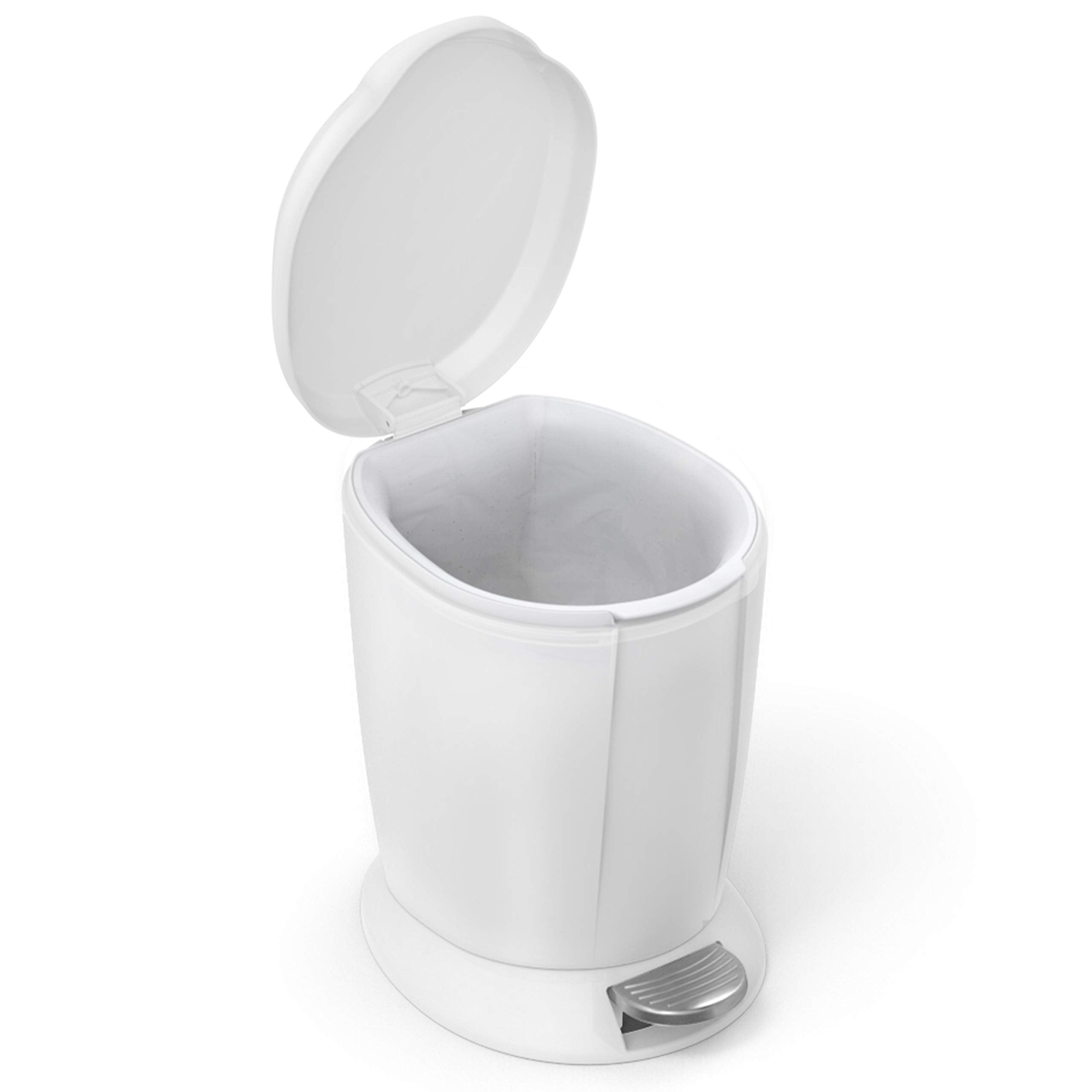 simplehuman CW1318 6L Round Pedal Bin - Strong Steel Pedal | Removable Inner Bucket | White Plastic 2