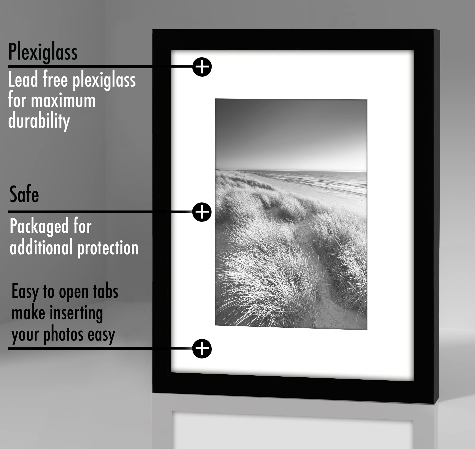 Americanflat 8x10 Photo Frames in Black - Set of 2 | Fits 7x5 with Mount | Wall & Tabletop Display 8