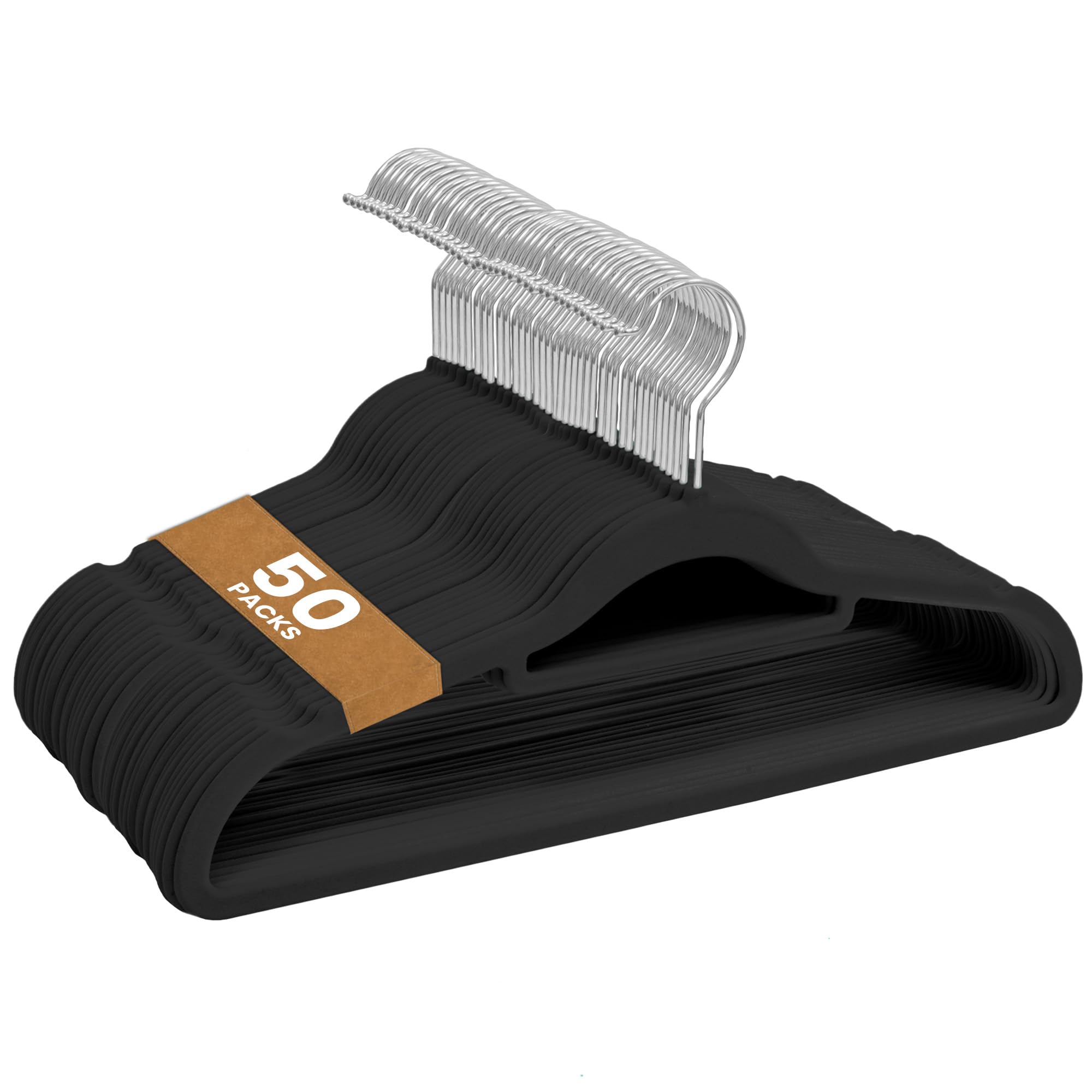 Sasha Morel Velvet Hangers - 50 Pack Non-Slip Space Saving Coat Hangers with Swivel Hooks - Black 1