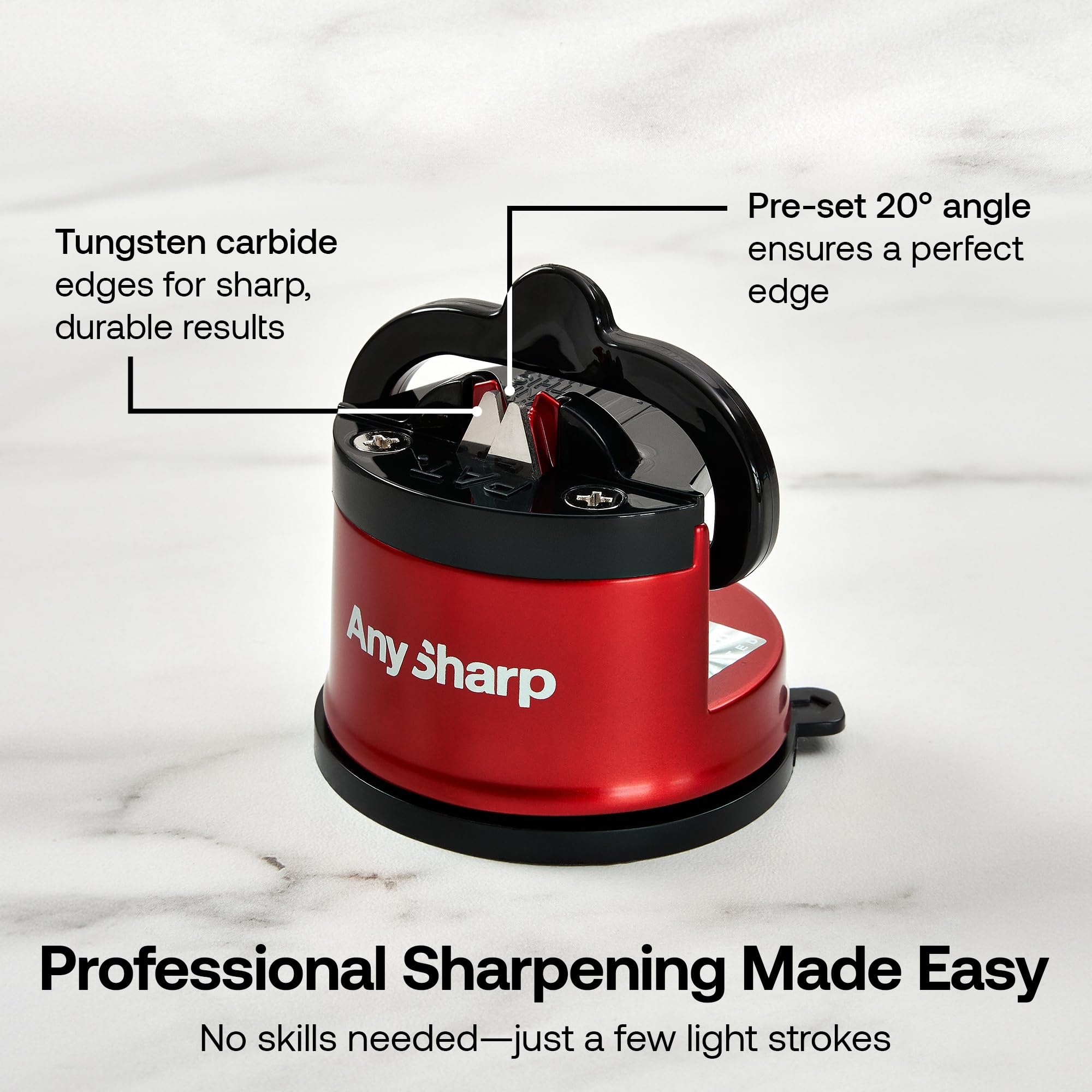 AnySharp Pro Metal Knife Sharpener - Hands-Free Safety Suction | Tungsten Carbide | Red 5