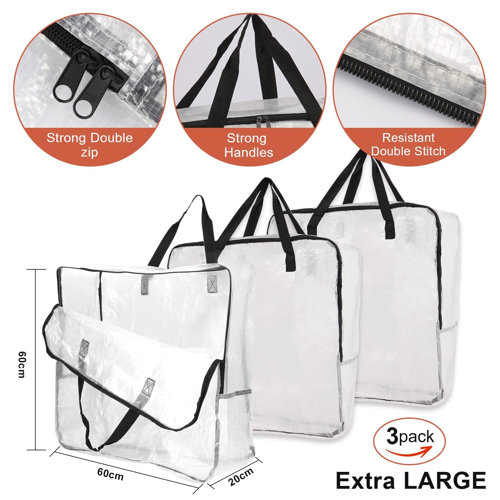 BARGAIN FACTORY Storage Bags - Pack of 3 XL Heavy Duty Moving & Wardrobe Storage | 60x60x20 cm 4