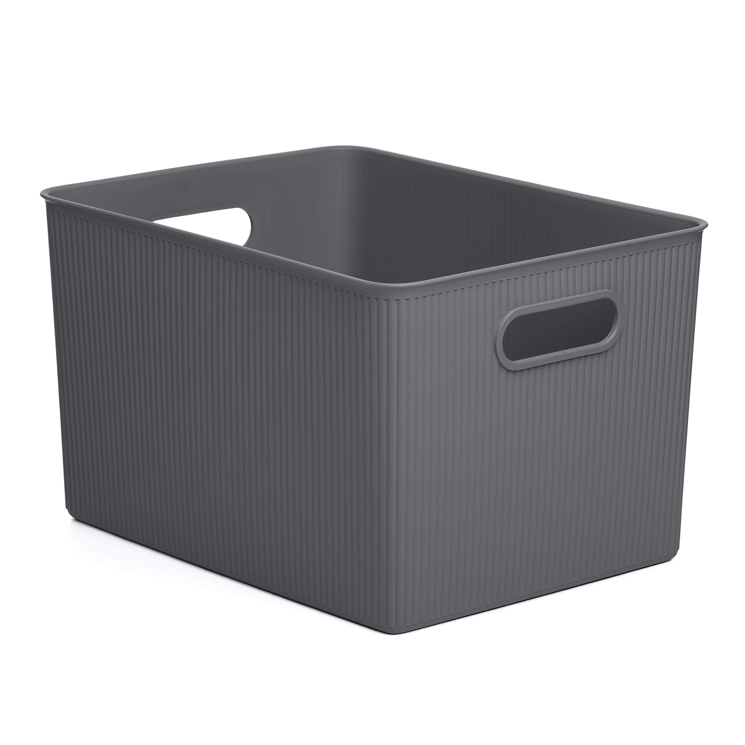 TATAY Baobab Plastic Storage Basket - 22 L Capacity | Anthracite Grey | Stackable 1