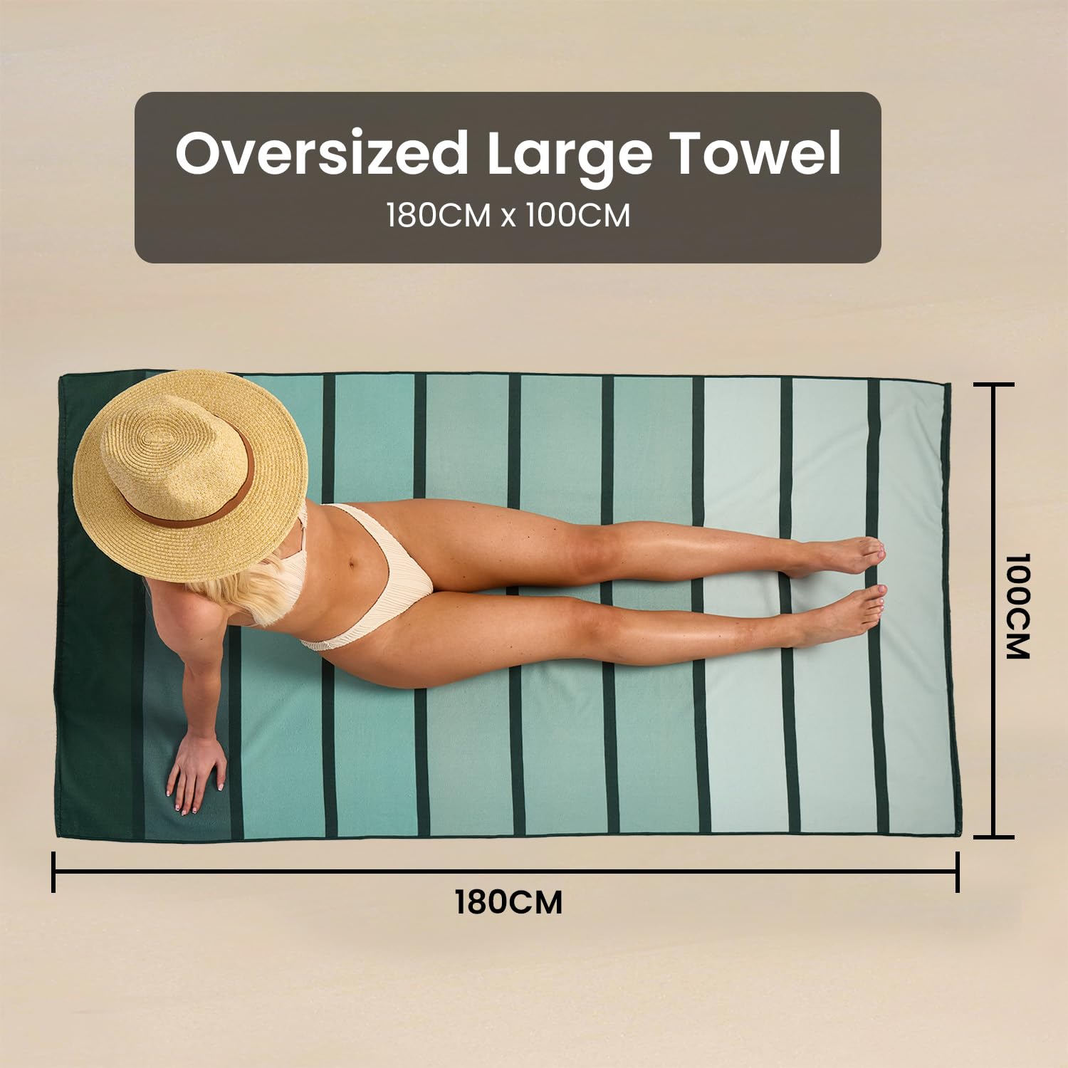 GC GAVENO CAVAILIA Extra Large Microfibre Beach Towel - Quick Dry, Sand Free, Non-Slip | 180 x 100 cm Green (1 Piece) 7