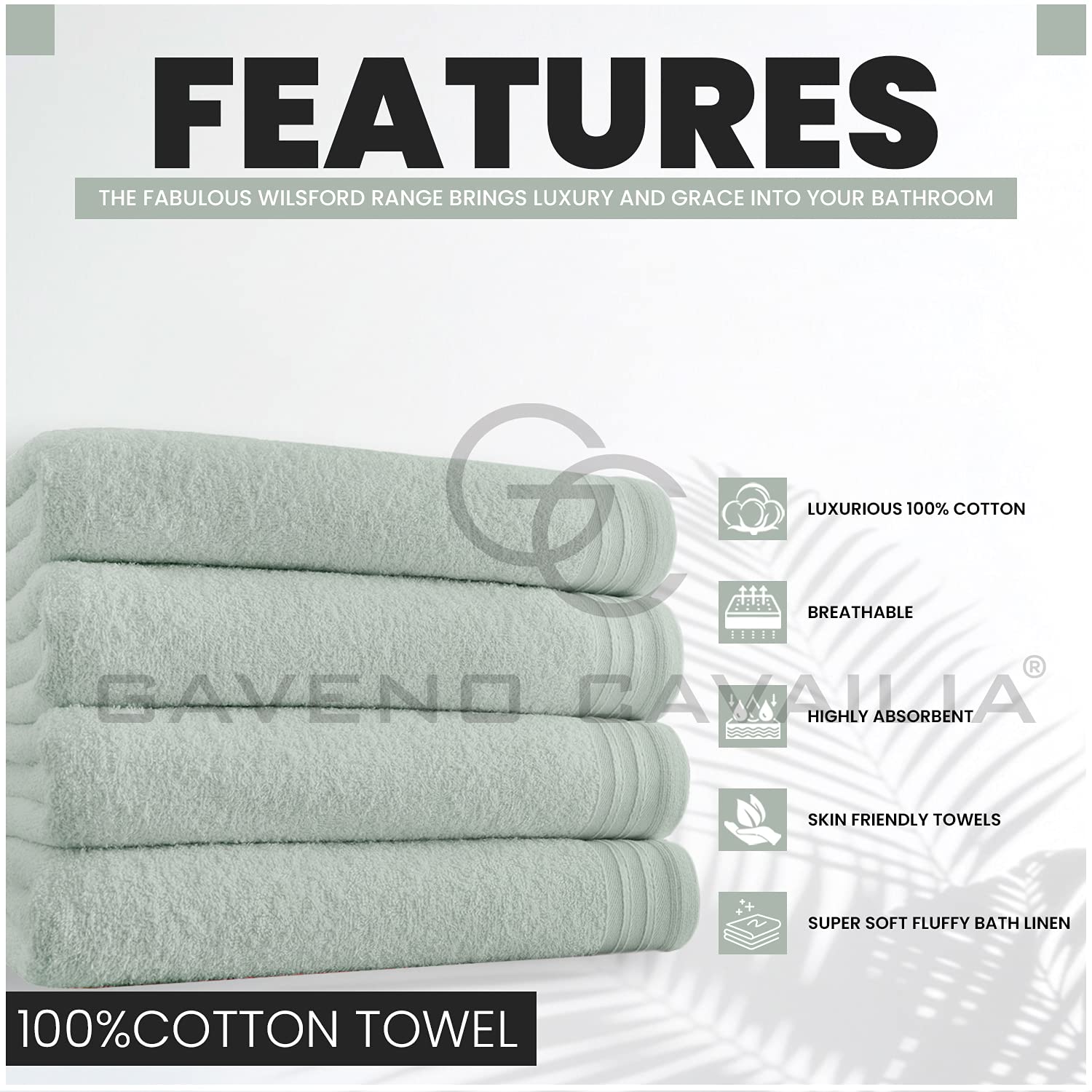GC GAVENO CAVAILIA Wilsford Bath Sheet - 4 Pack Egyptian Cotton, 450 GSM, Duck Egg, 75X135 Cm 2