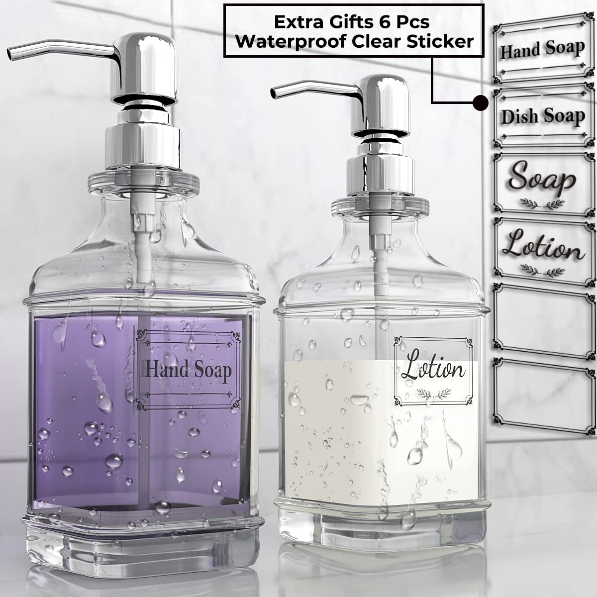 GLADPURE Soap Dispenser - 2 Pack, 18 Oz Thick Glass with Stainless Steel Pump | Antique Design 3