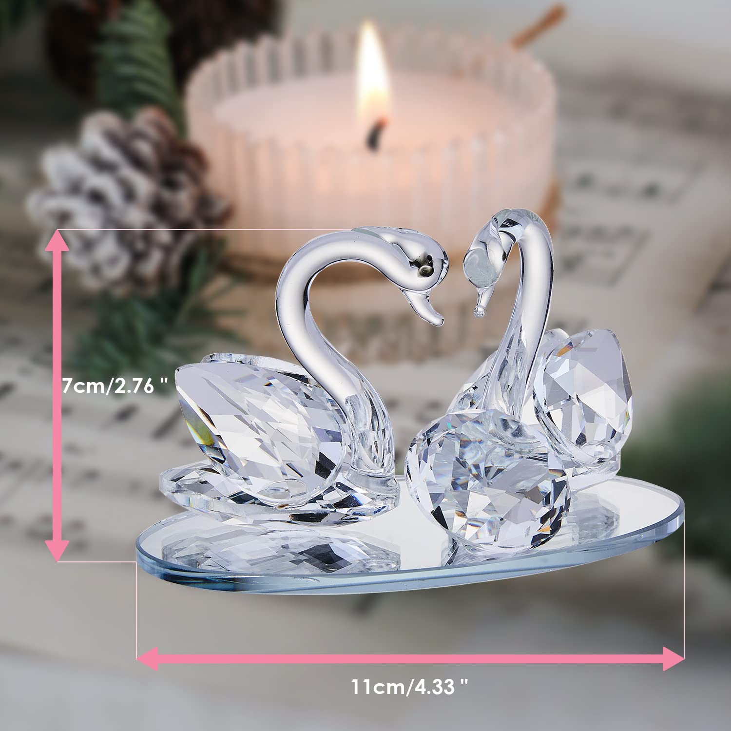 London Boutique Crystal Swan Couple Figurine Ornament | Clear K9 Crystal | H7cm x L9cm 5