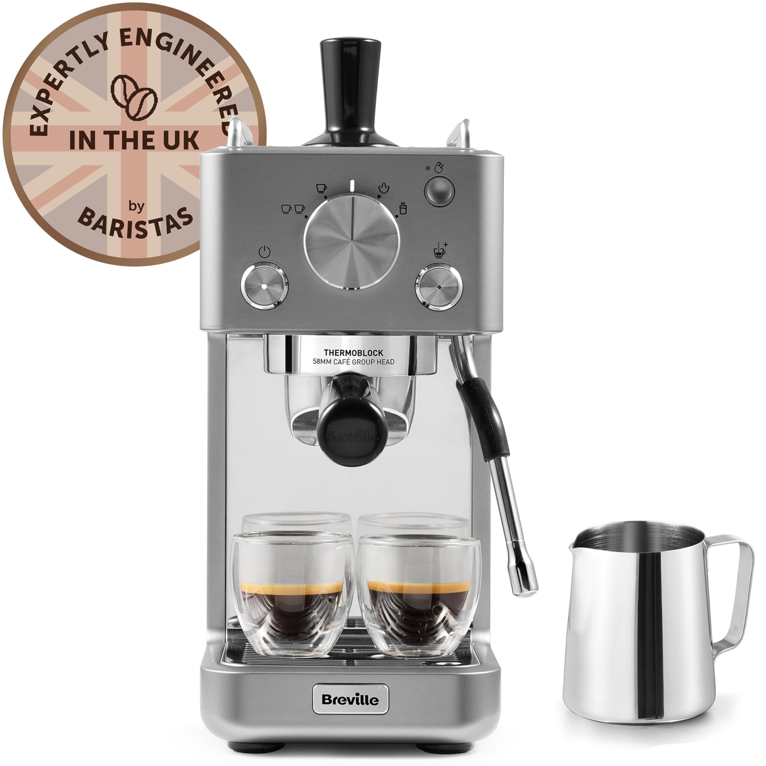 Breville Barista Slimline Espresso Machine - Integrated Milk Frother | Silver | VCF185