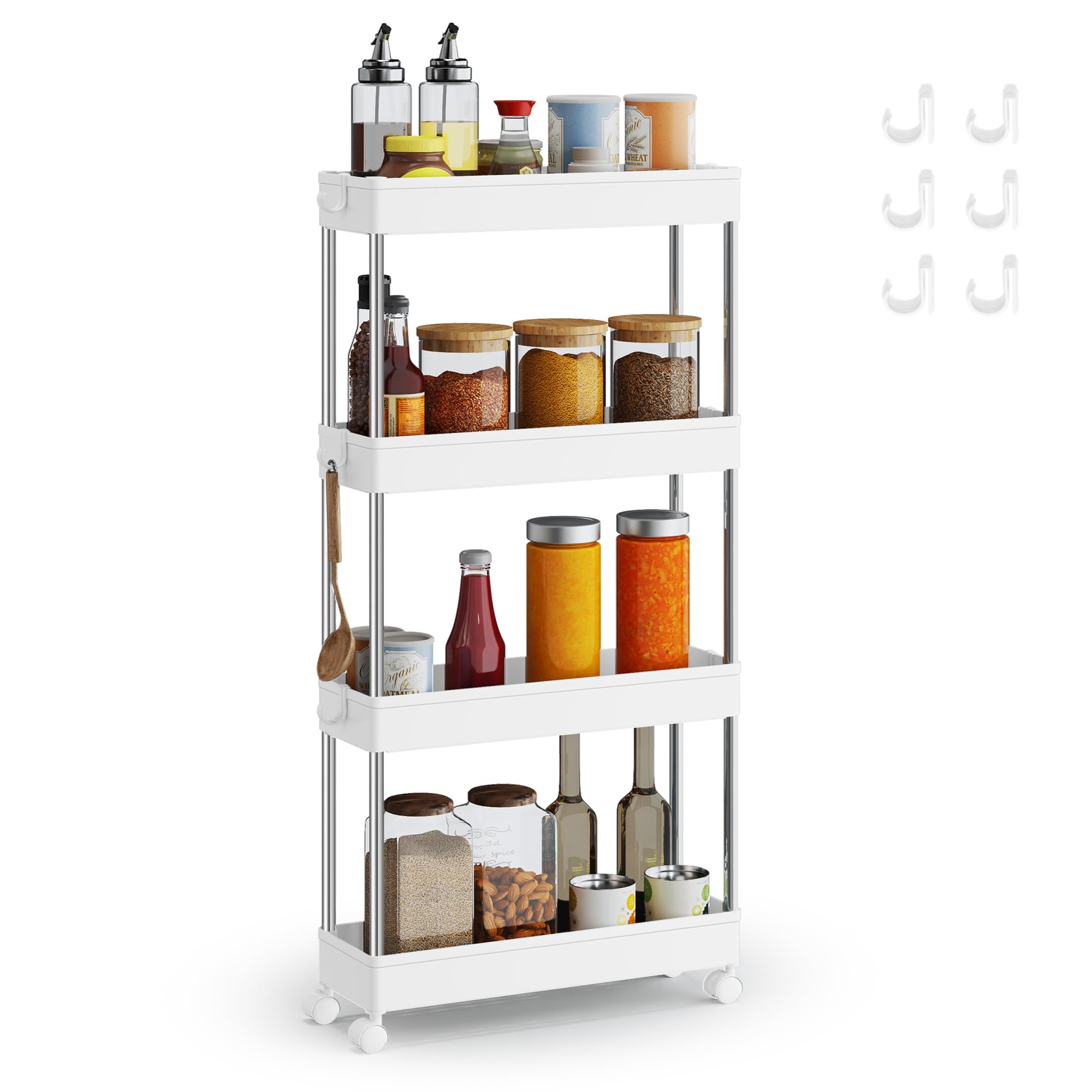 SONGMICS 4-Tier Rolling Storage Cart with Wheels | Stainless Steel Frame | 20kg Capacity