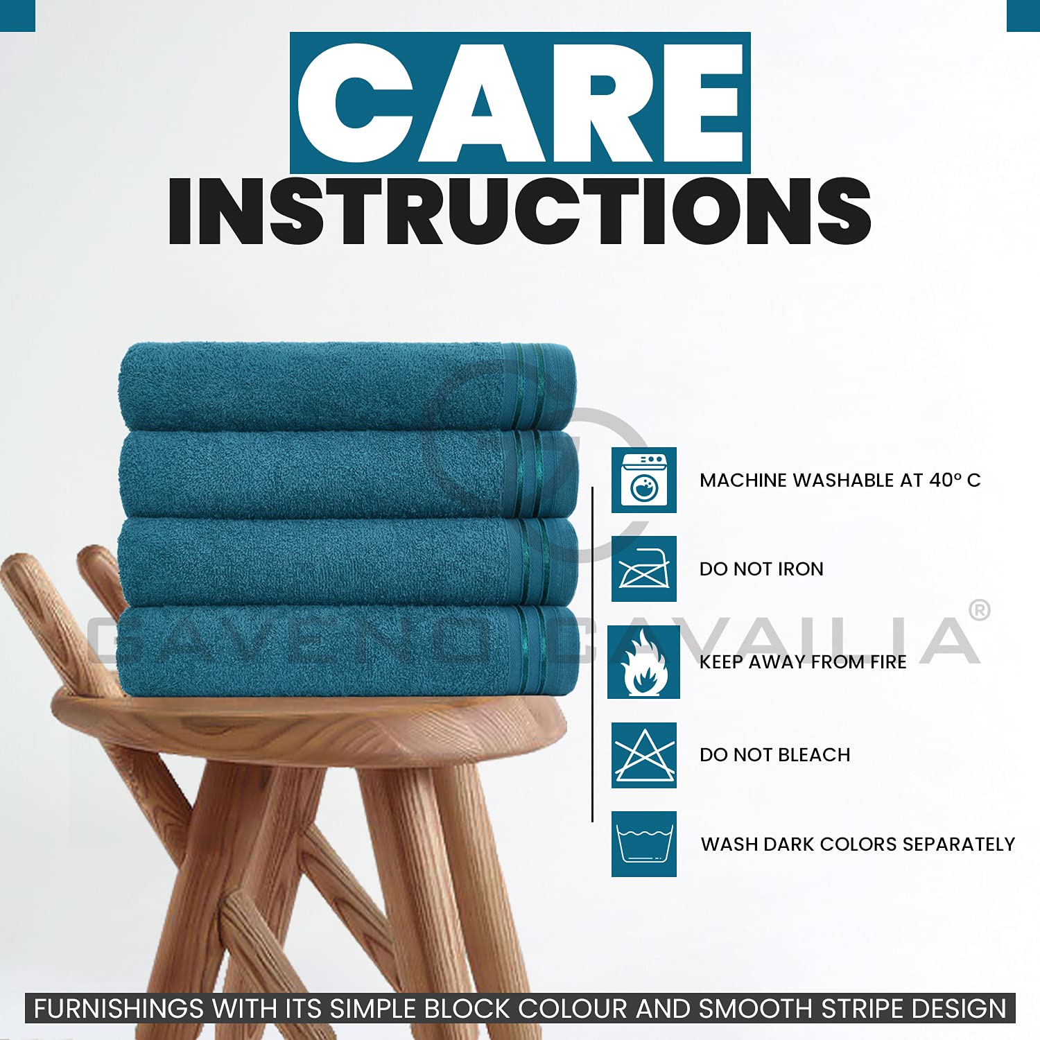 GC GAVENO CAVAILIA Wilsford Bath Sheet - 4 Pack Egyptian Cotton, 450 GSM, Teal, 75 x 135 cm 4