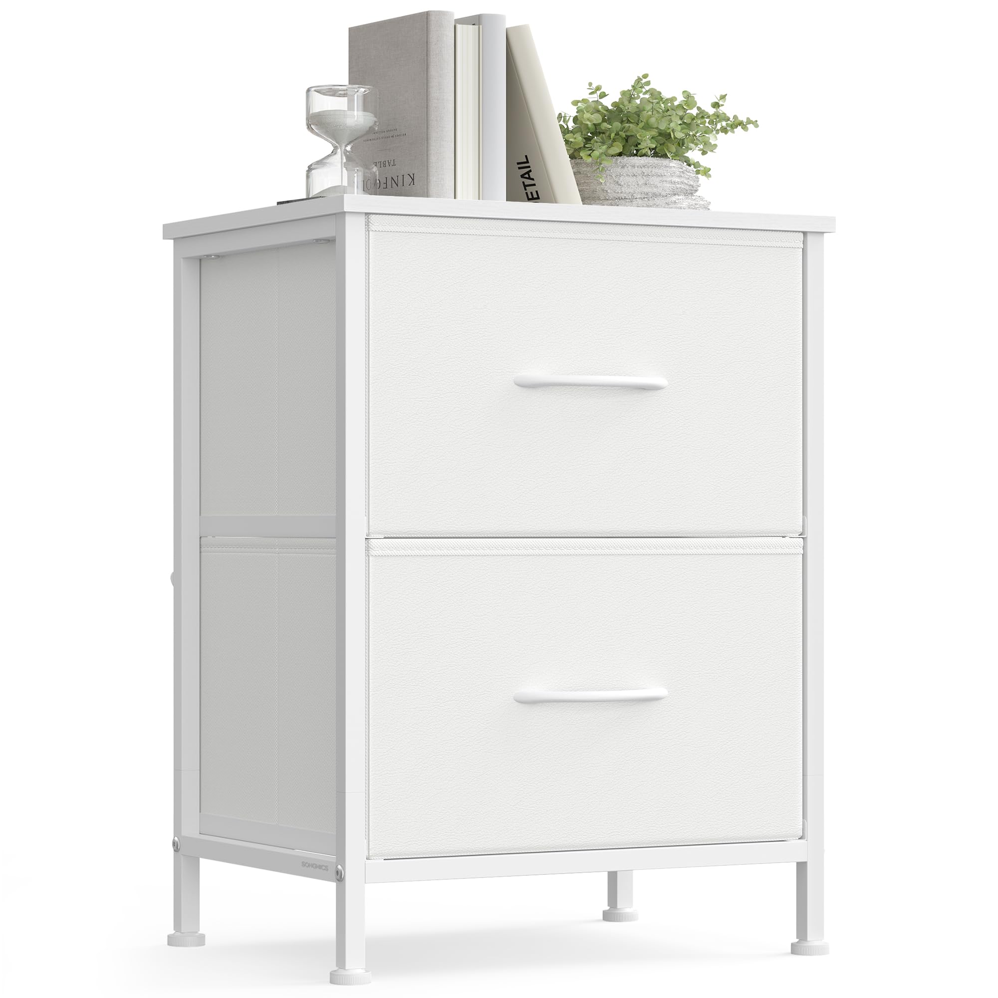 SONGMICS Bedside Table with 2 Non-Woven Fabric Drawers | Cloud White + Snow White | Steel & MDF Construction 1