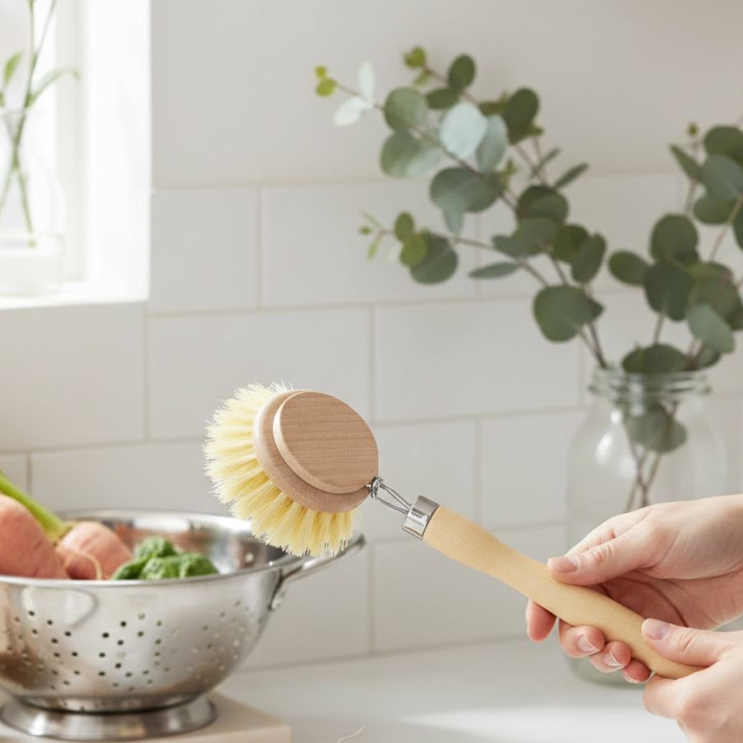Elliott Dish Brush Replacement Heads - Natural Tampico Bristles | FSC Wood Base | Set of 2 4