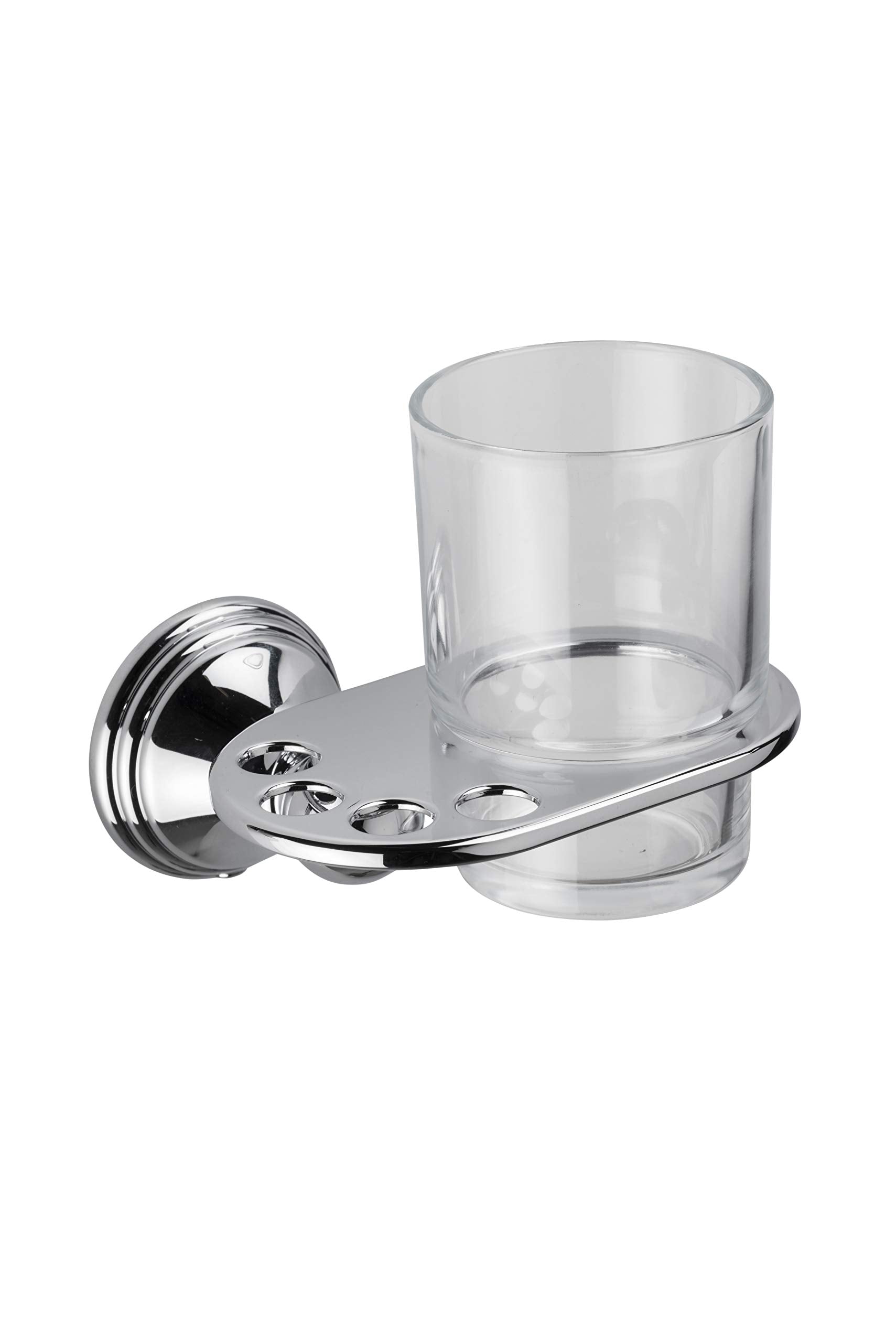 Croydex Westminster Chrome & Glass Toothbrush and Tumbler Holder | Zinc Alloy | Concealed Fixings