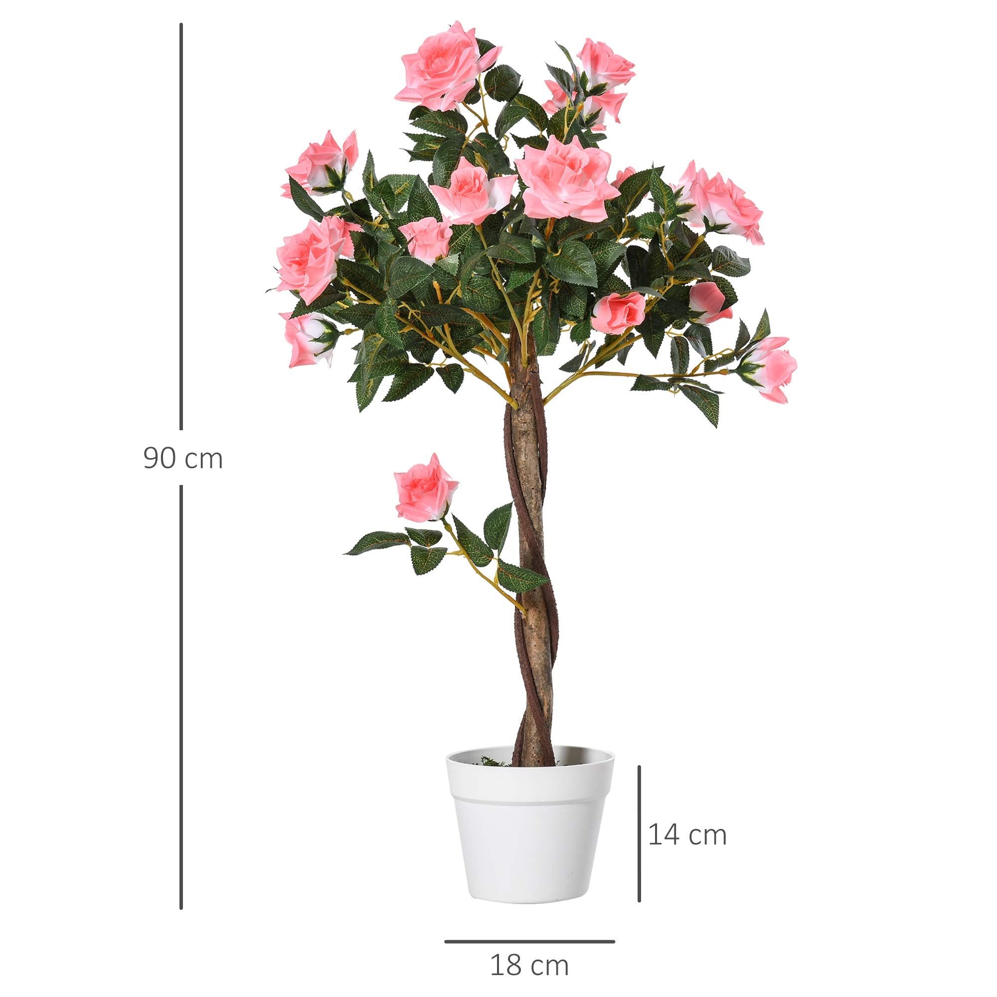 Outsunny 90cm Artificial Rose Tree | UV-Resistant Faux Plant with Pot for Indoor/Outdoor Decor 7