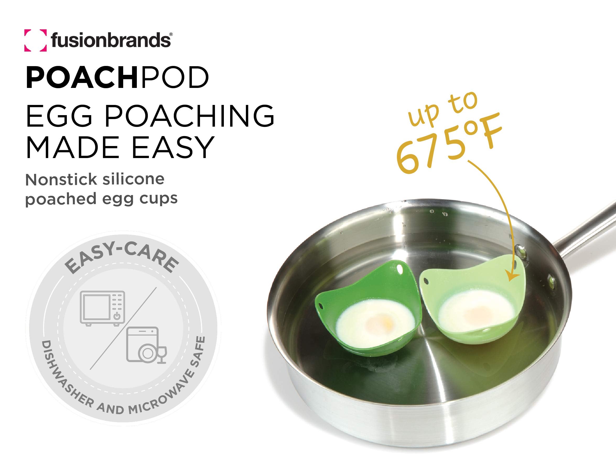 fusionbrands Poach Pod Egg Poachers - Silicone, Microwave & Dishwasher Safe | 8cm Diameter | Set of 2 Green Pods 2