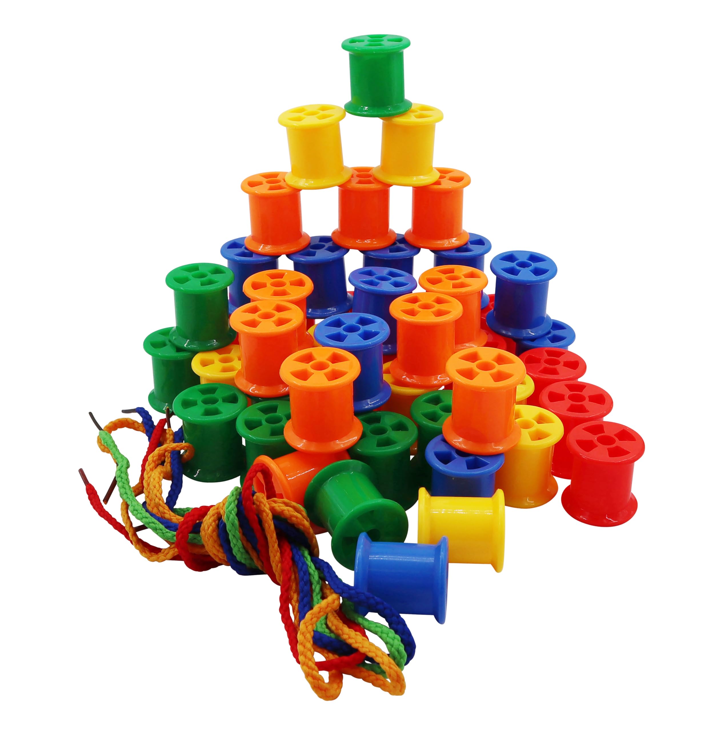 Craftplay Colourful Plastic Cotton Reels - Pack of 50 Assorted | Includes 5 Laces