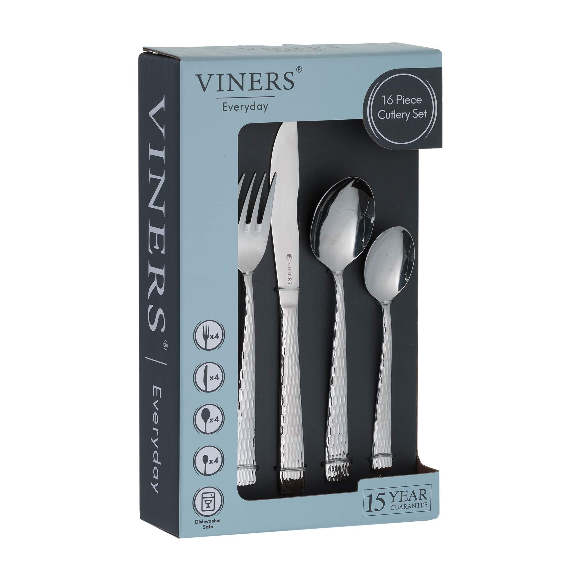 Viners Everyday Glisten 18/0 Stainless Steel 16pc Mixed Cutlery Set | Hammered Texture | Dishwasher Safe 3