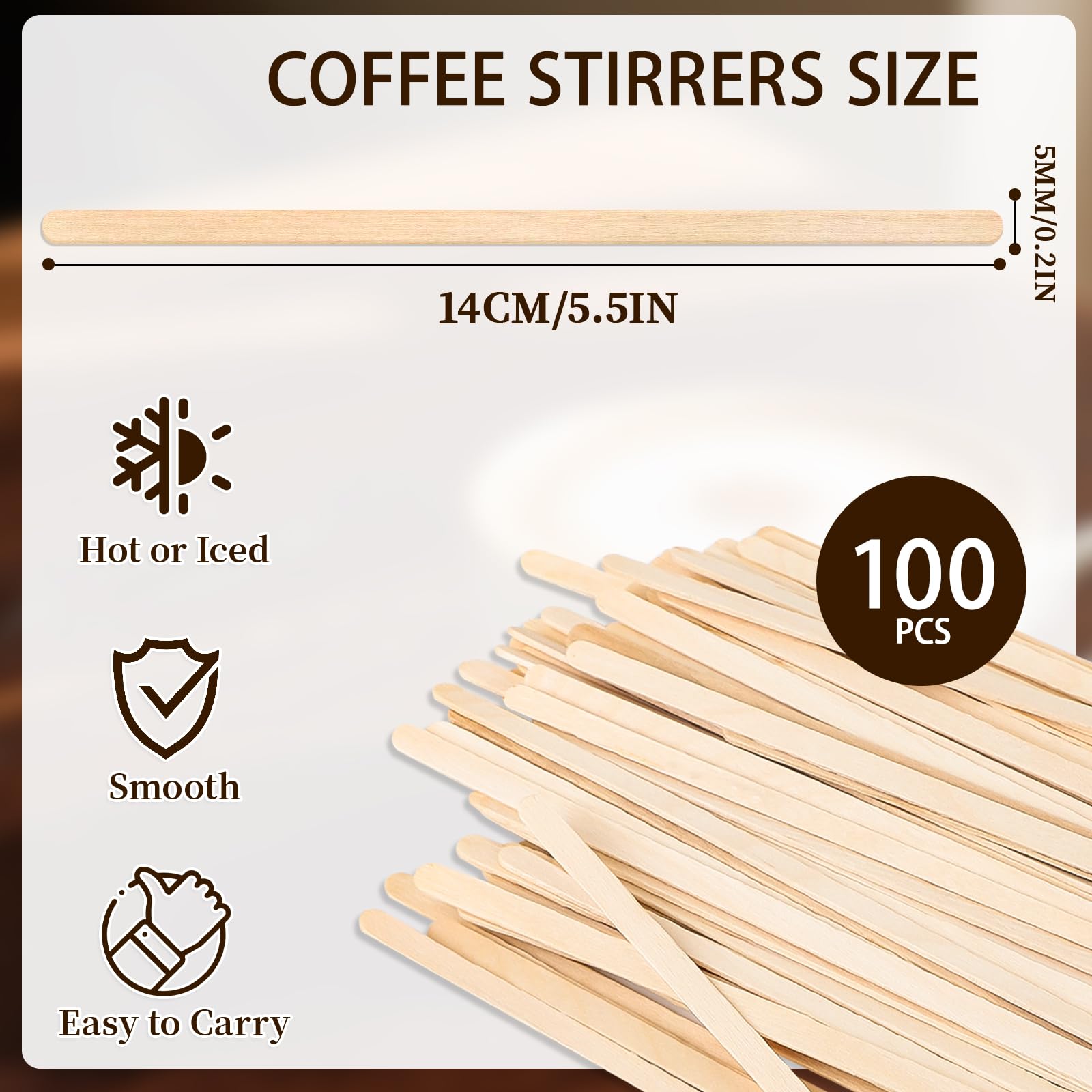 MOXYOY 100 Pcs Wooden Coffee Stirrers - 5.5 Inch Natural Wood Sticks for Hot & Cold Drinks 4