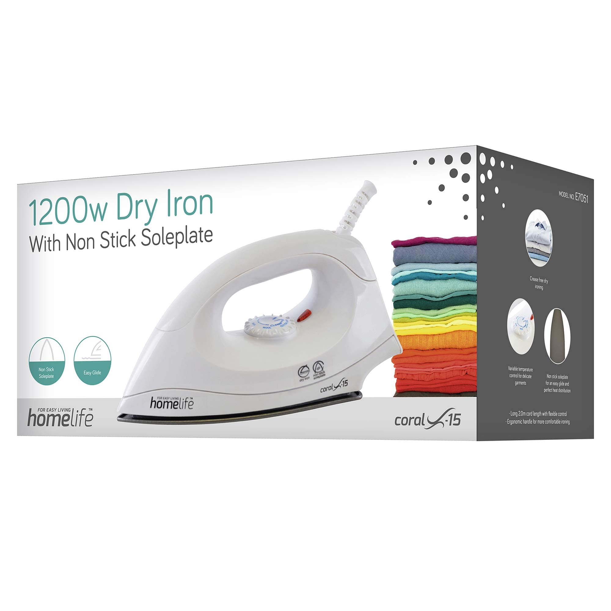 homelife for easy living Coral X-15 Dry Iron - 1200W Power | Non-Stick Soleplate | Variable Temperature 5