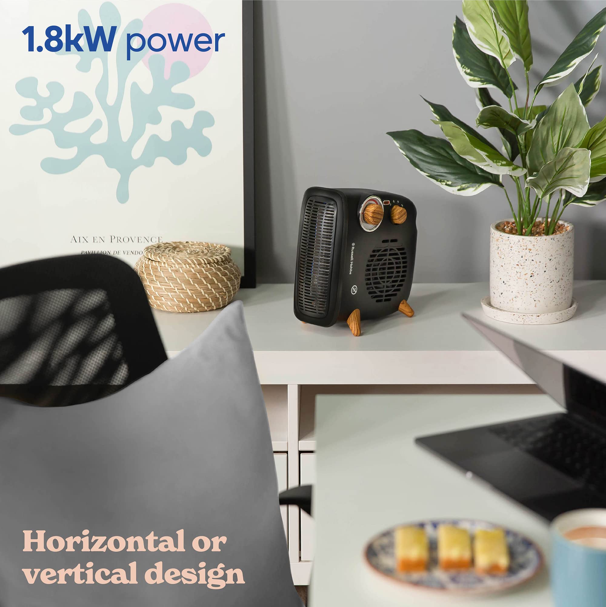 Russell Hobbs 1.8kW Retro Electric Fan Heater - Black Scandi Wood Effect | 20m² Coverage 6