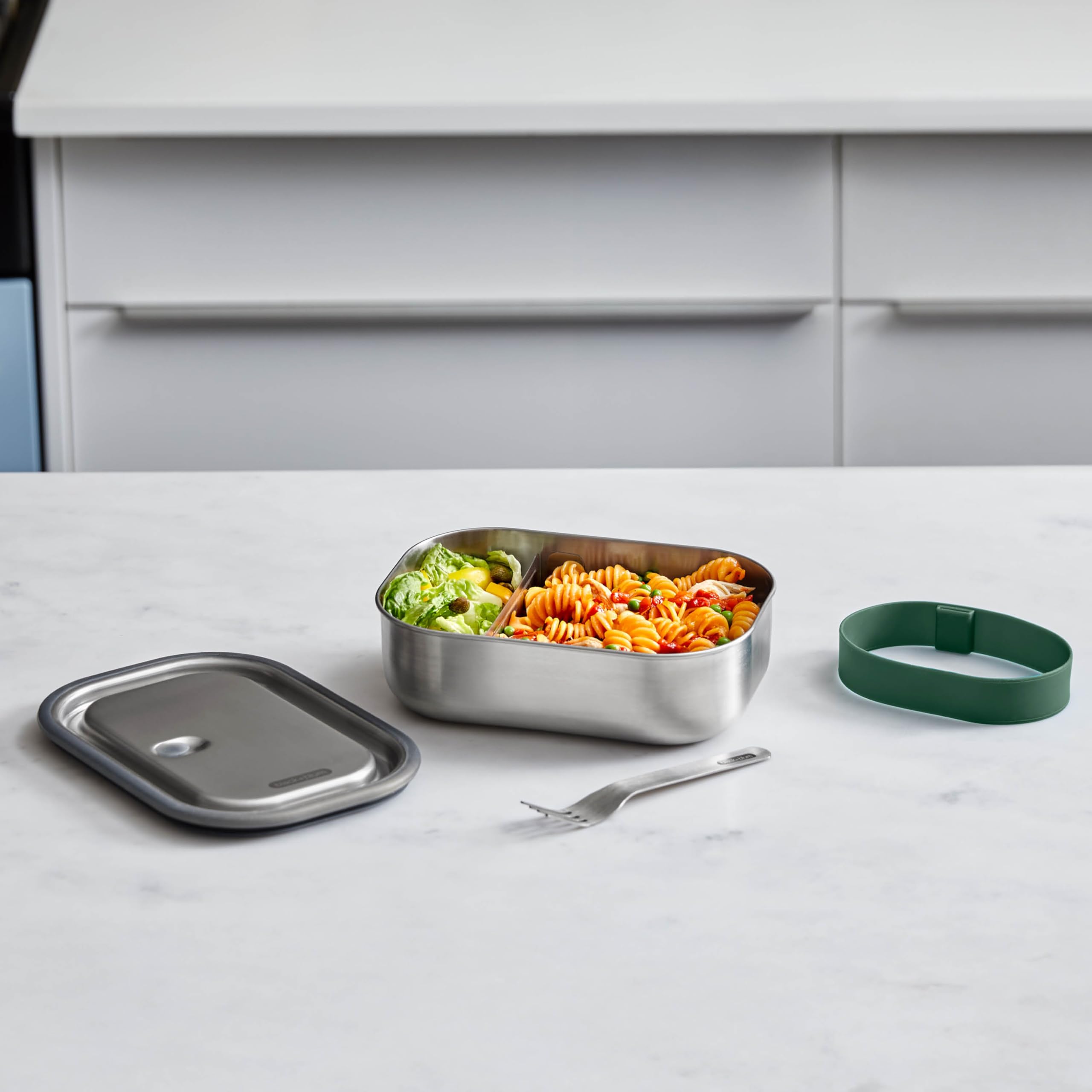 BLACK + BLUM Stainless Steel Lunch Box - Leak Proof 3-in-1 Bento Box with Divider | Olive 2