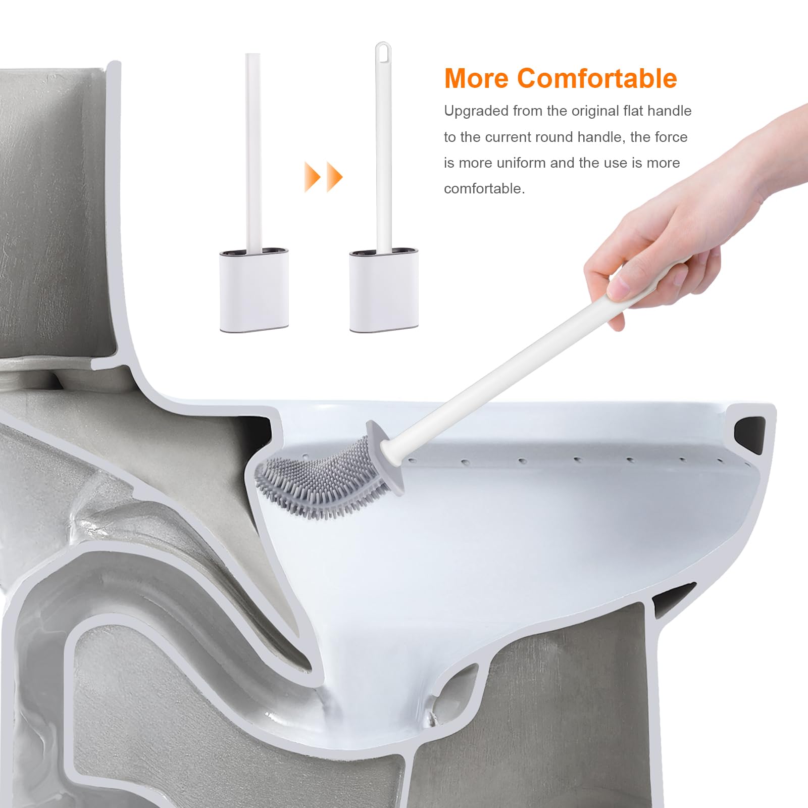 Ibergrif M34151-3 Silicone Toilet Brush & Holder - Quick Drying, Wall Mounted/Floor Standing, White/Grey 7