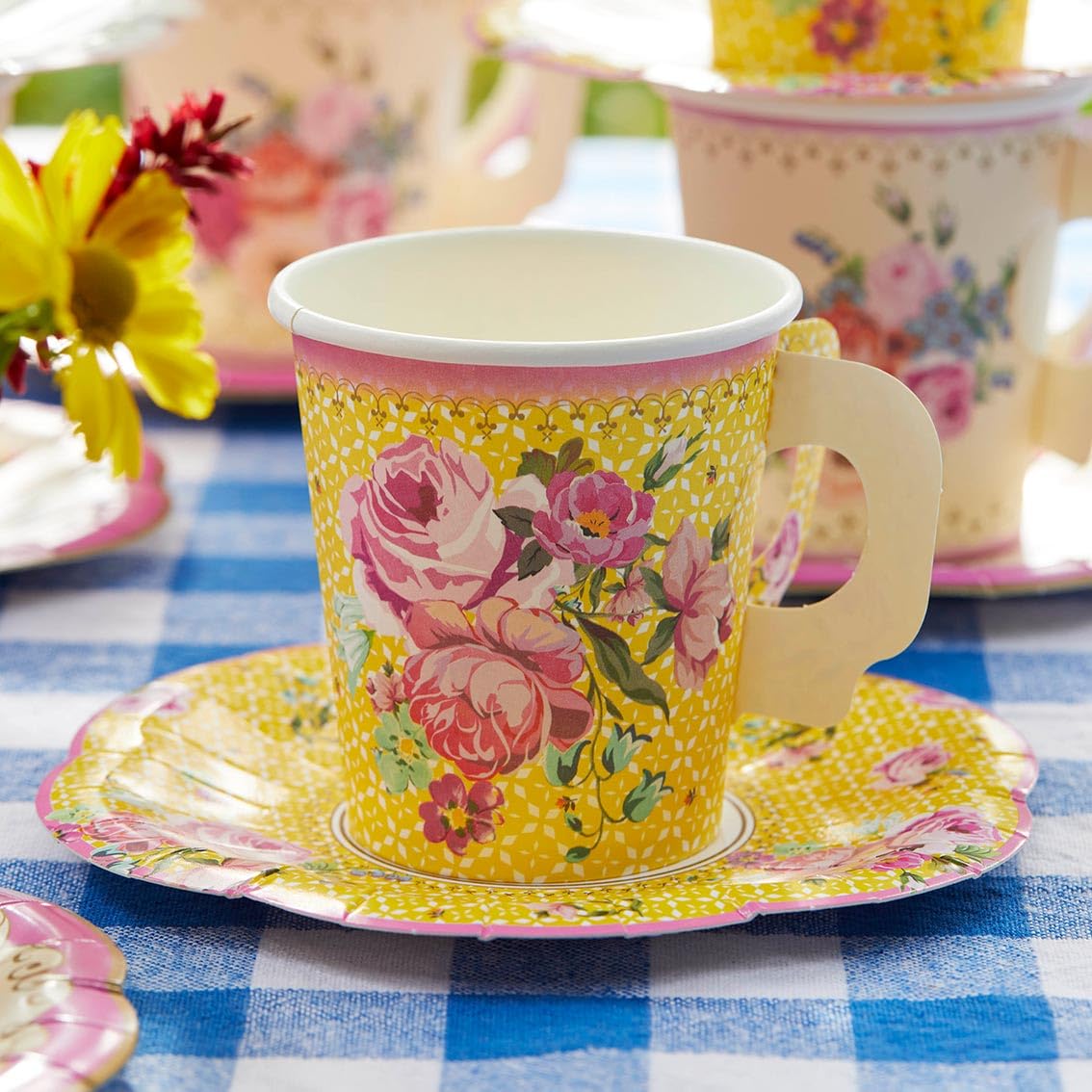 Talking Tables Pack of 24 Vintage Floral Cup & Saucer Set | Paper | 170ml Capacity 8