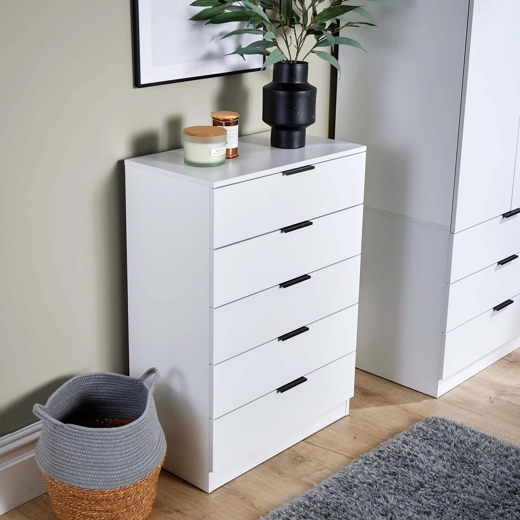 Home Source Phoenix Tall 5 Drawer Chest of Drawers - White | 90H x 63W x 35D cm 4
