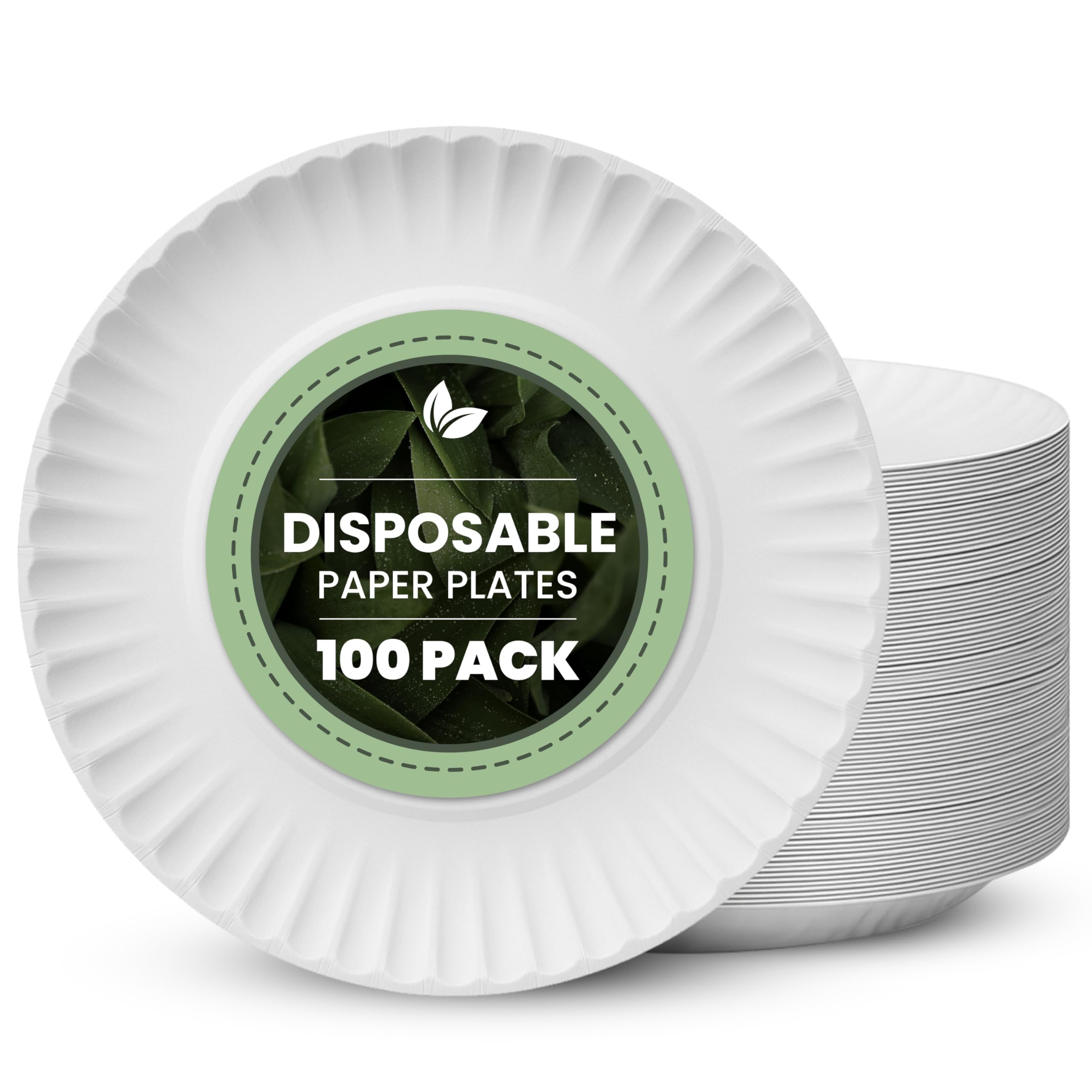 Vivo Technologies 100-Pack 7-Inch Disposable Paper Plates - White, Compostable | Microwavable