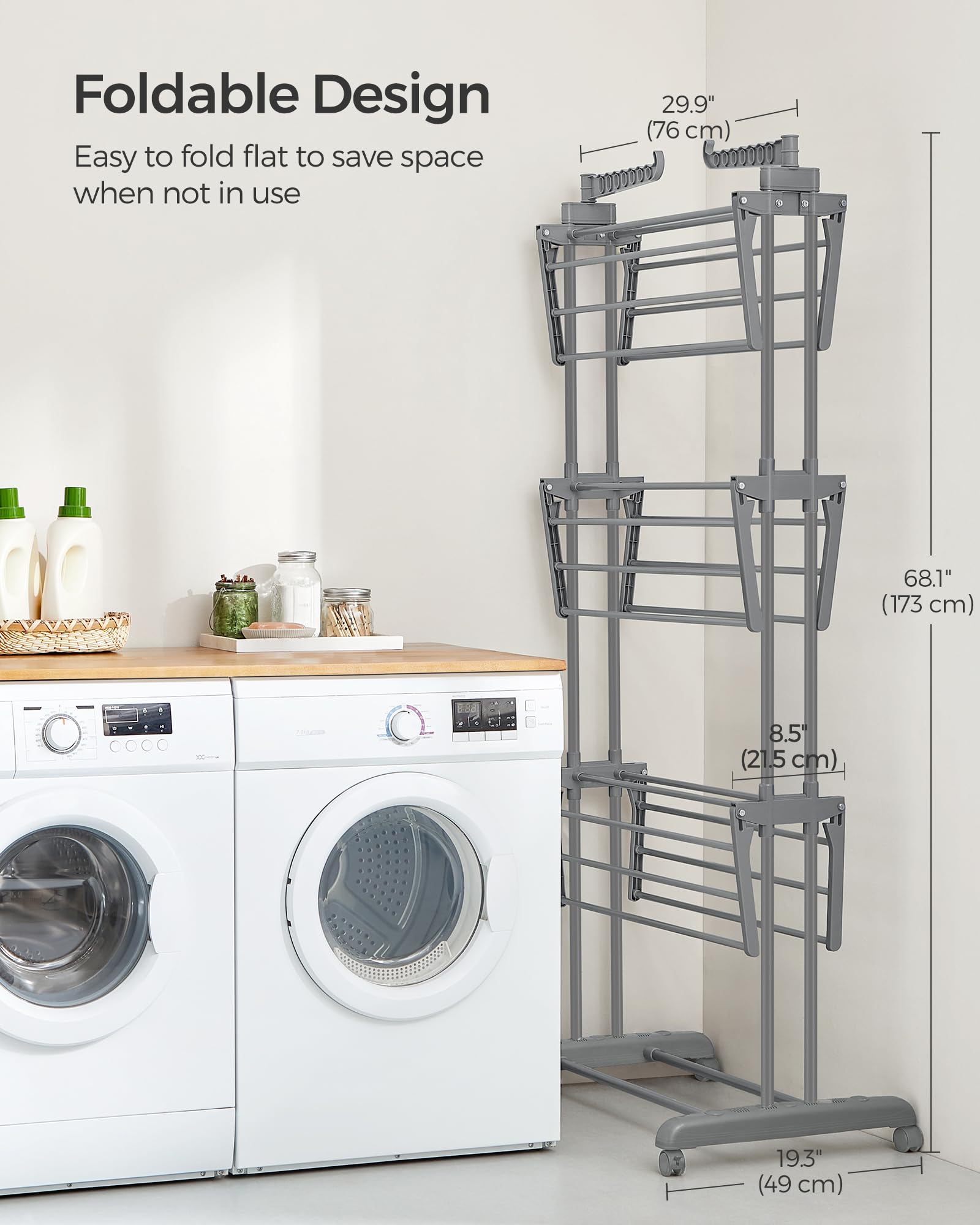 SONGMICS Large Clothes Drying Rack - 4-Tier Foldable Airer | 35 kg Capacity | Stainless Steel 6