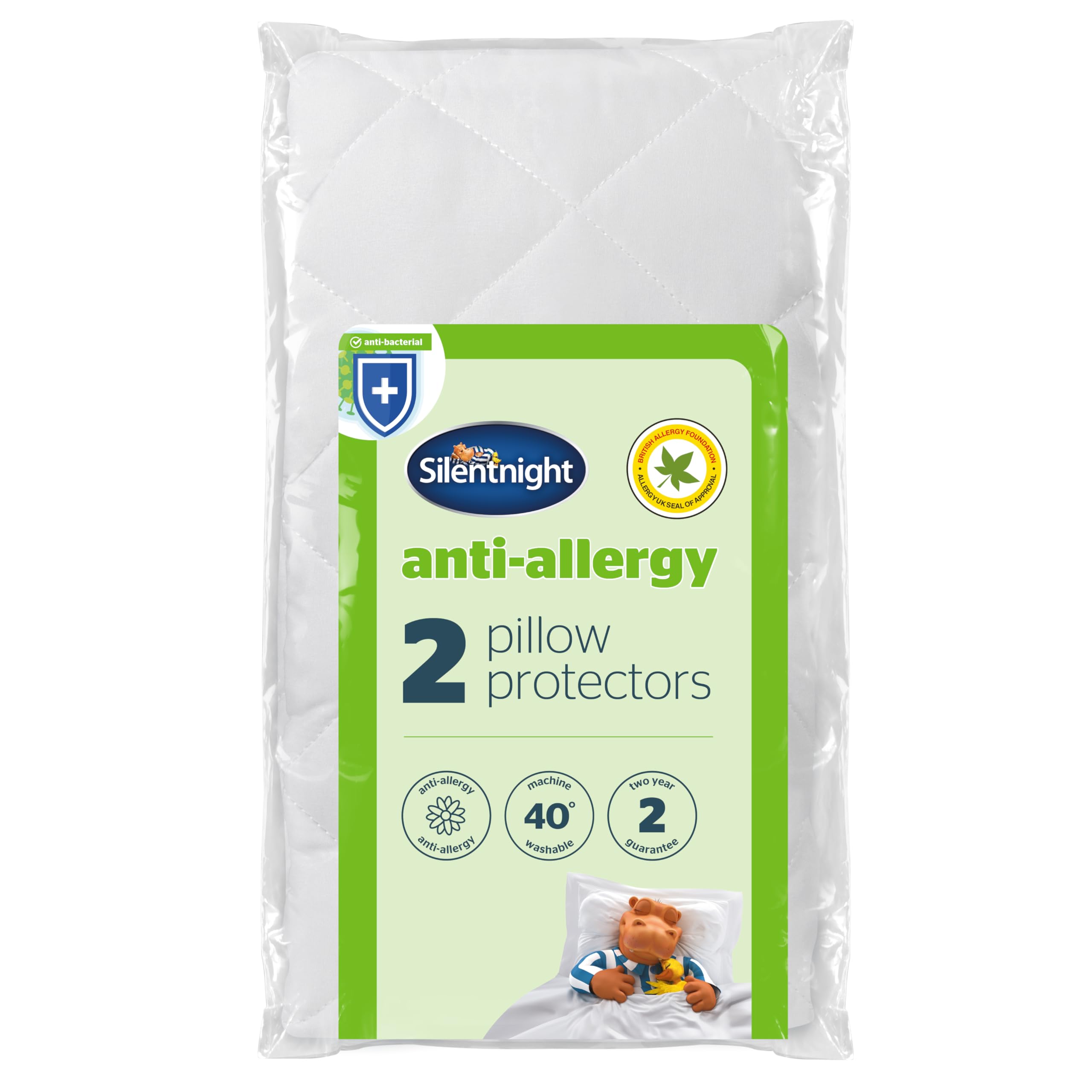 Silentnight Anti-Allergy Pillow Protector Plus - White, Pack of 2 | Anti-Bacterial 1