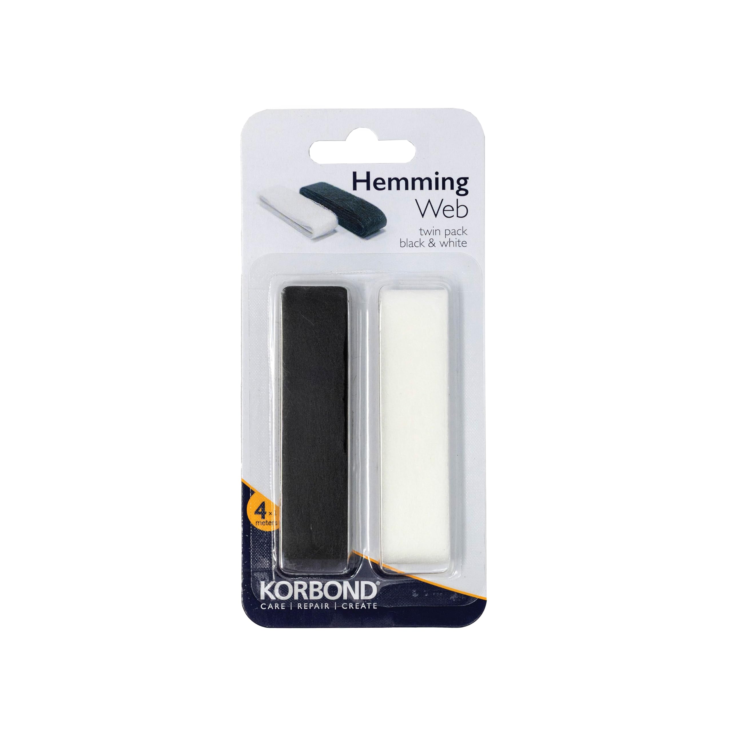 KORBOND Black & White Hem Tape - 8m Total Length (4m Black + 4m White) | Iron-On Sew-Free Adhesive