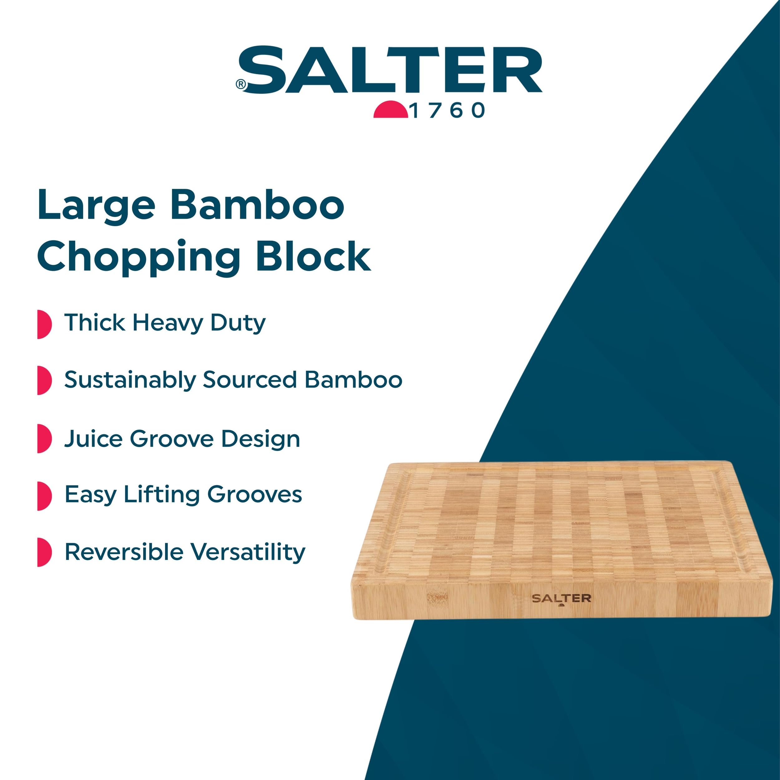 Salter Bamboo Chopping Board - Large Wooden Butchers Block | 42 x 32 cm | Heavy Duty