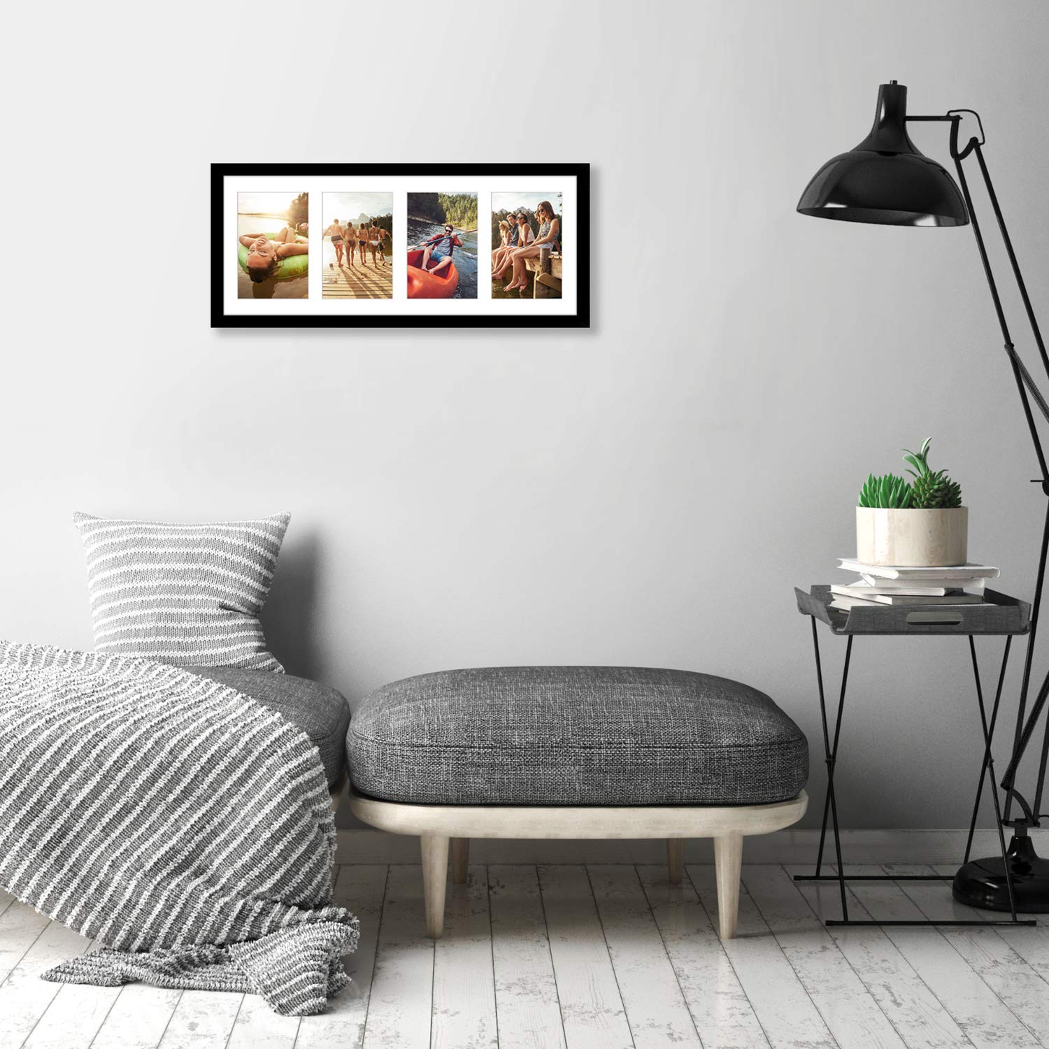 Americanflat Signature Collection 8x20 Collage Photo Frame | Fits Four 4x6 Photos | Black Engineered Wood 4