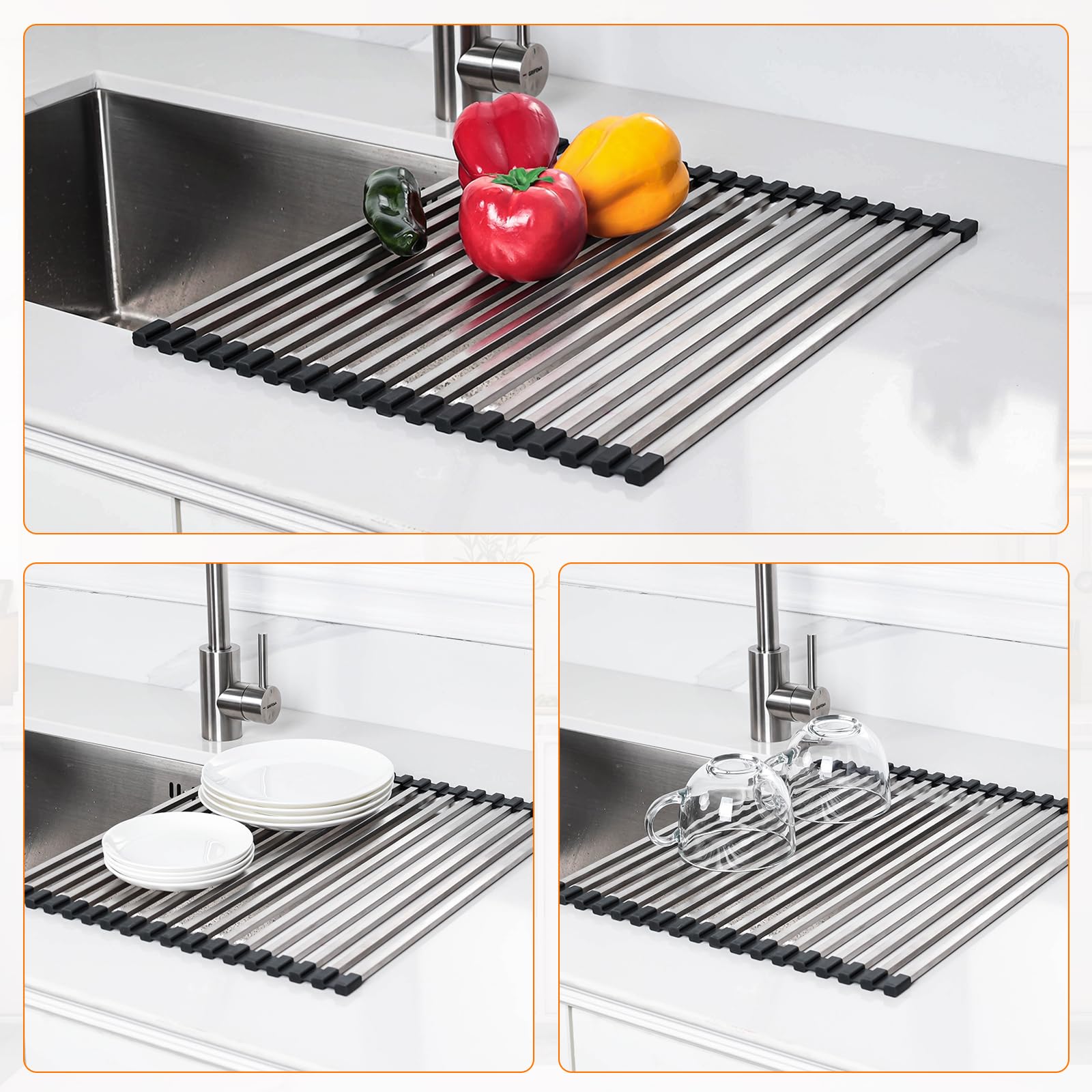 Ibergrif M34400 Roll Up Dish Drying Rack | 304 Stainless Steel & Silicone | 43x35cm 7