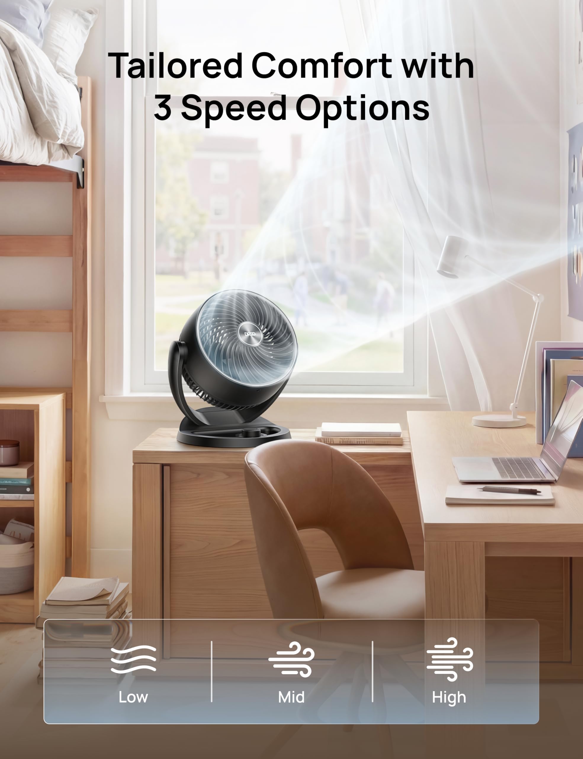 Dreo 12 Inch Desk Fan for Bedroom - 25dB Silent Cooling, 70ft Air Circulation | Black 5