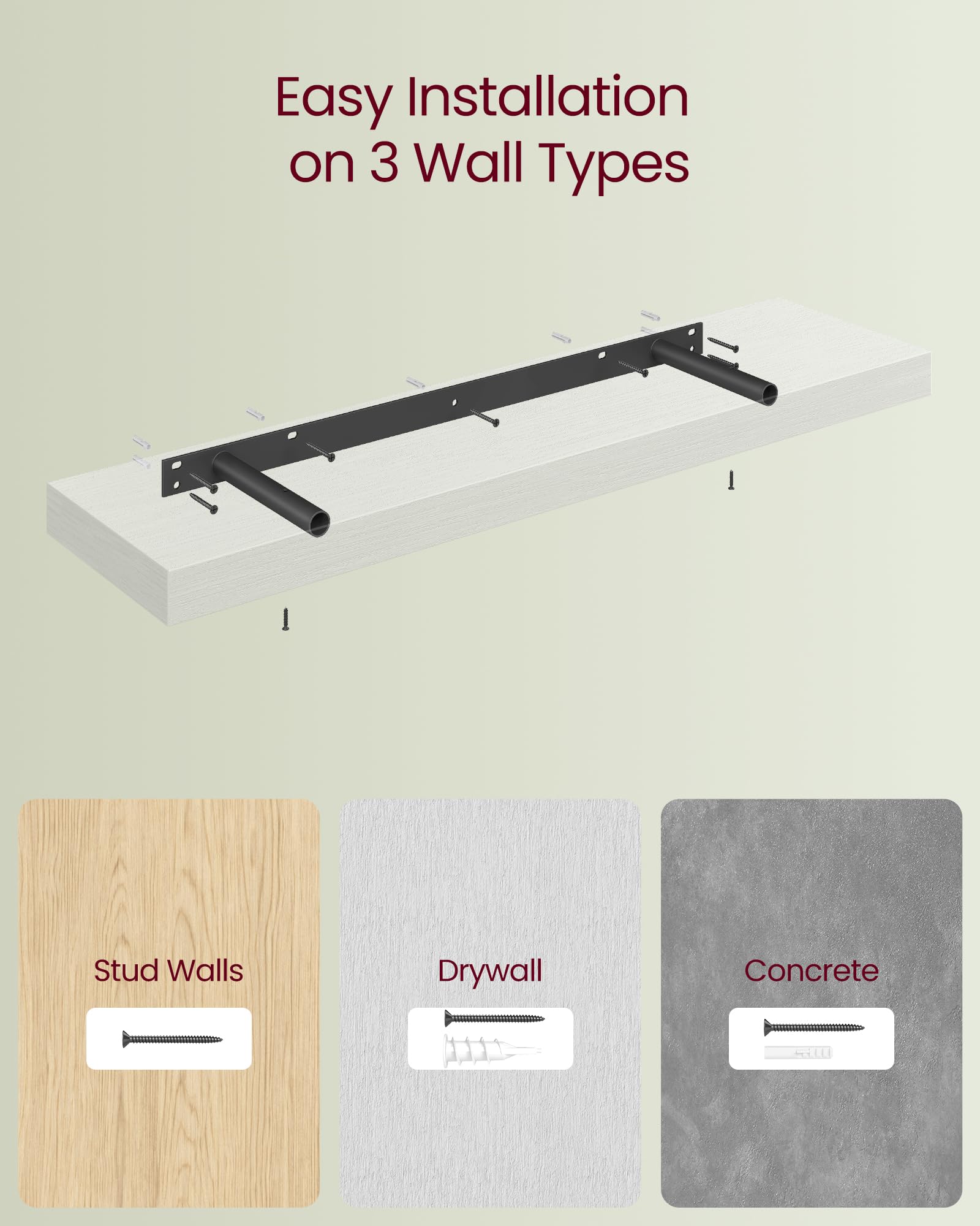VASAGLE Floating Wall Shelf - Snow White Wood Grain | 80 cm Width | 10 kg Load Capacity 6