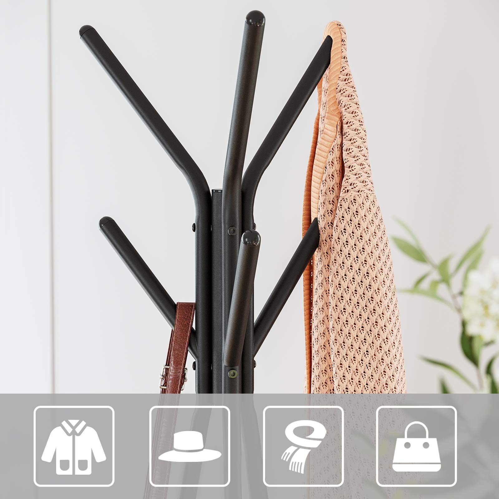 VASAGLE Industrial Style Coat Rack with 6 Hooks and 2 Rustic Shelves | Rustic Brown/Black 7