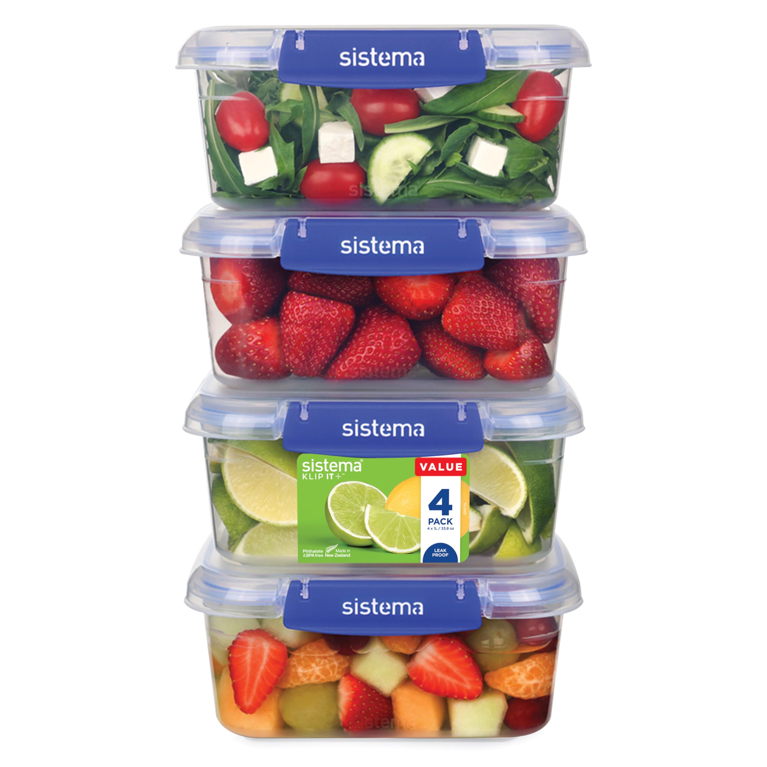 Sistema KLIP IT PLUS Food Storage Containers - 1L Capacity, Airtight & Leakproof | 4 Pack