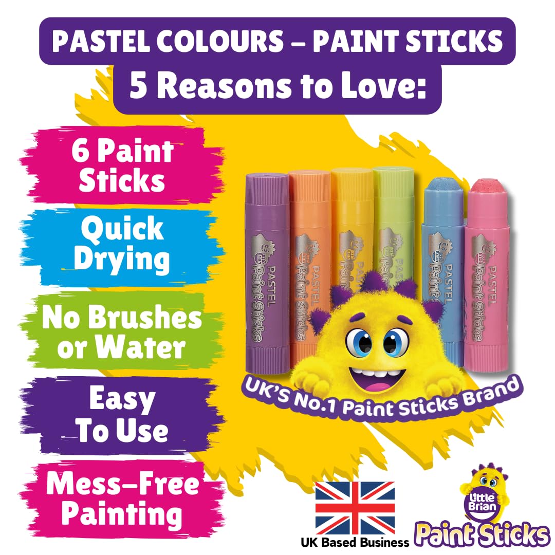 Little Brian Paint Sticks - 6 Pack Assorted Pastel Colours | Quick Drying | Mess-Free