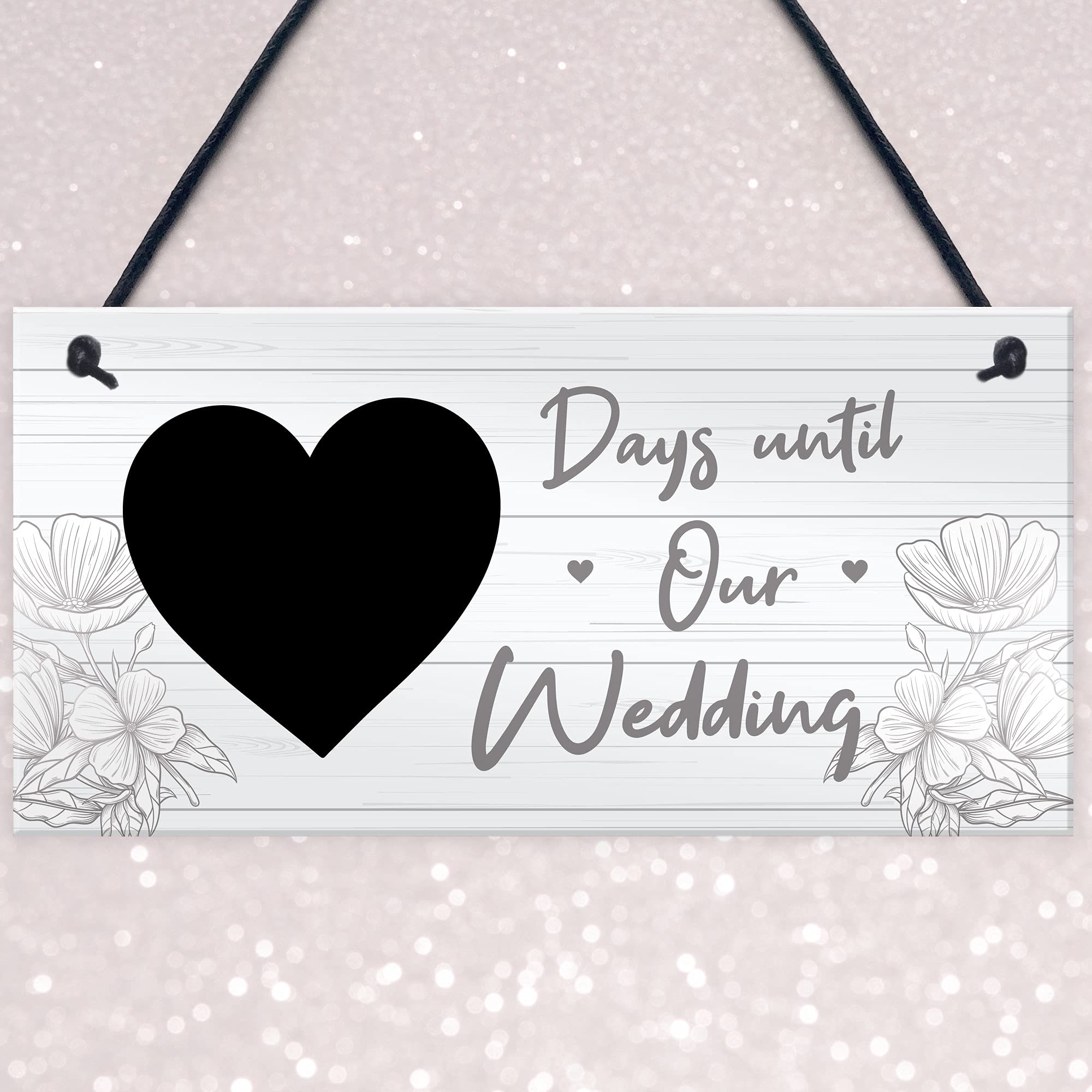 RED OCEAN Wedding Countdown Chalkboard Hanging Decor Sign | 20cm x 10cm PVC | Handmade in England 6