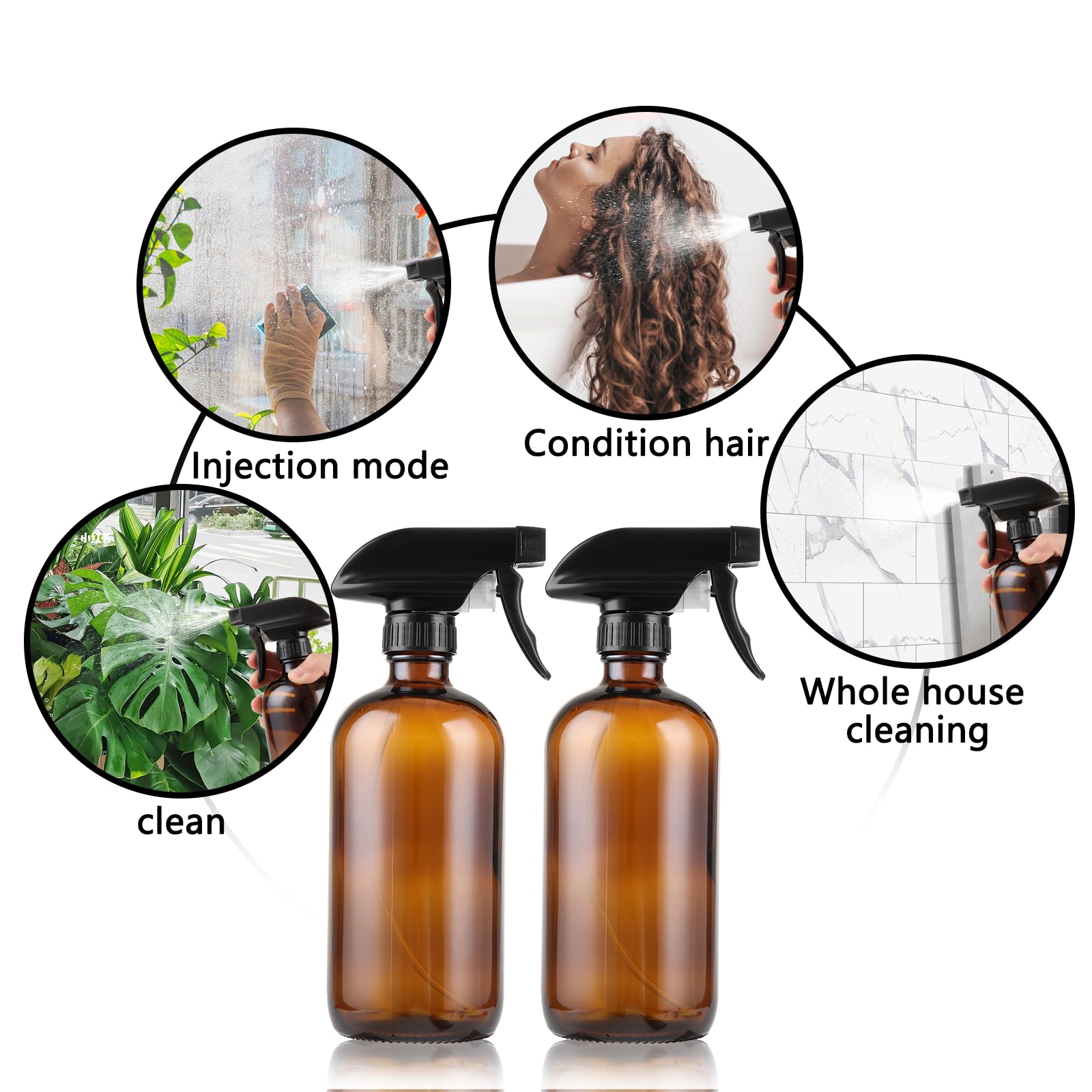 ASelected 2 Pcs Amber Glass Spray Bottles - 500ml Leak Proof Reusable for Cleaning & Gardening 7