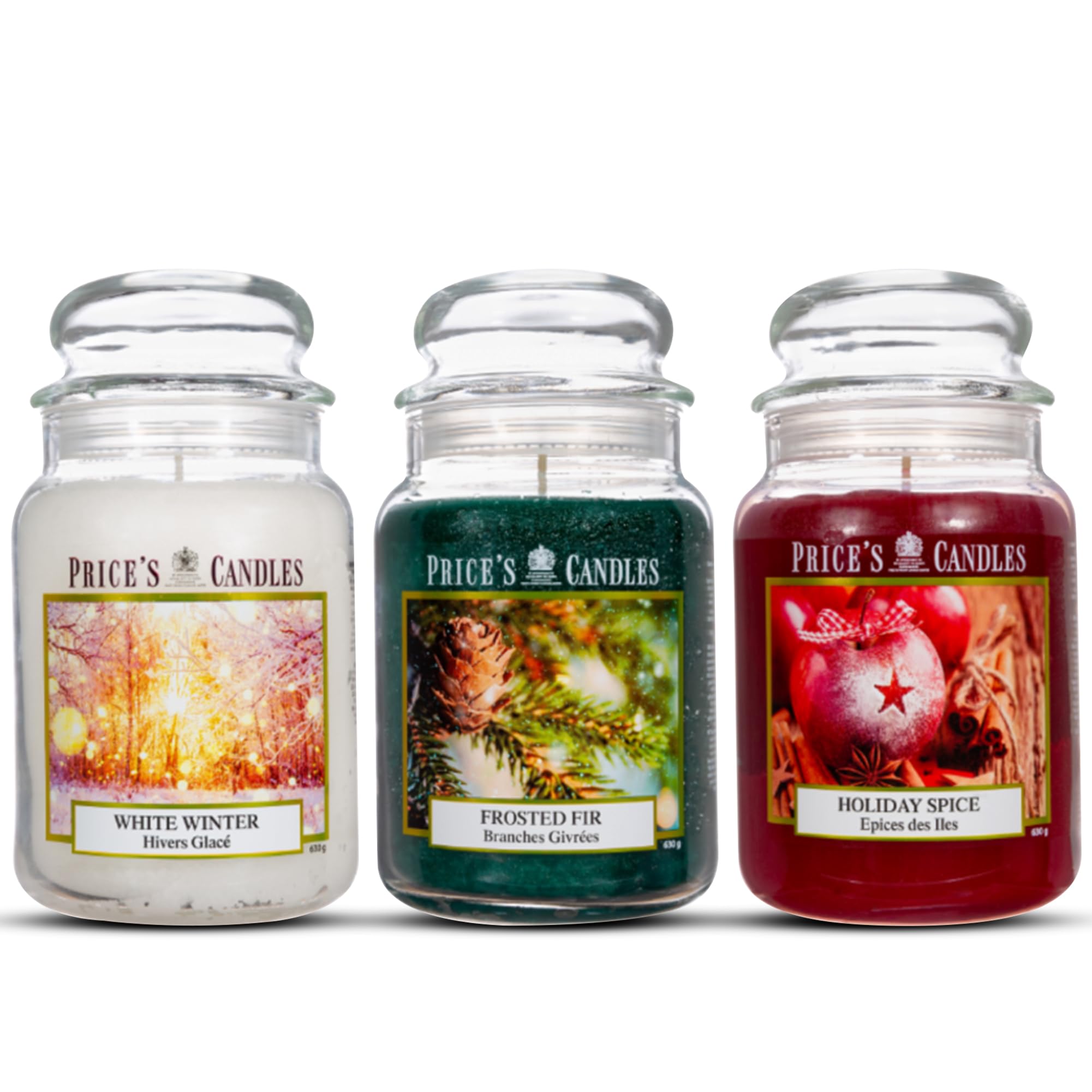Price's Candles Set of 3 Large Jar Candles - Frosted Fir, Holiday Spice, White Winter