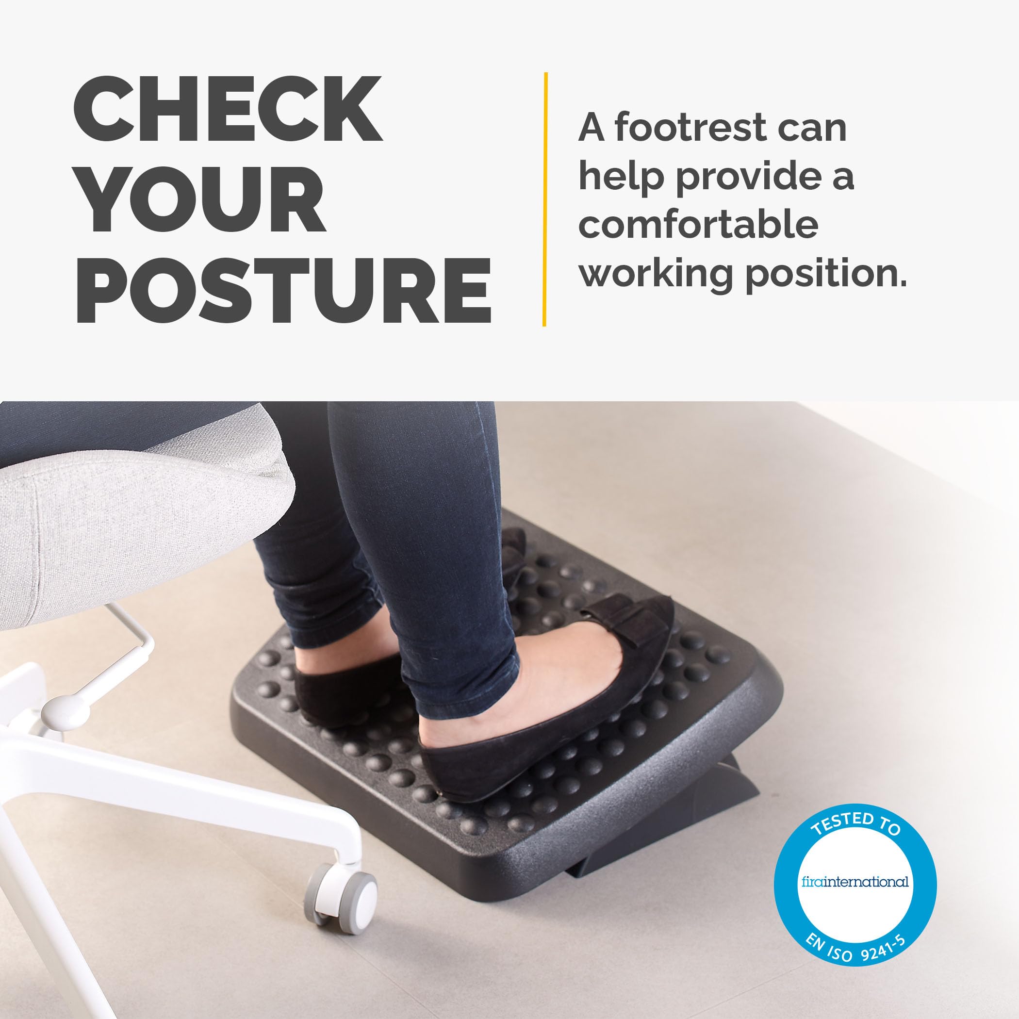 Fellowes Standard Under Desk Footrest - Dual Position Height Adjustment | Textured Surface | FIRA Accredited 3