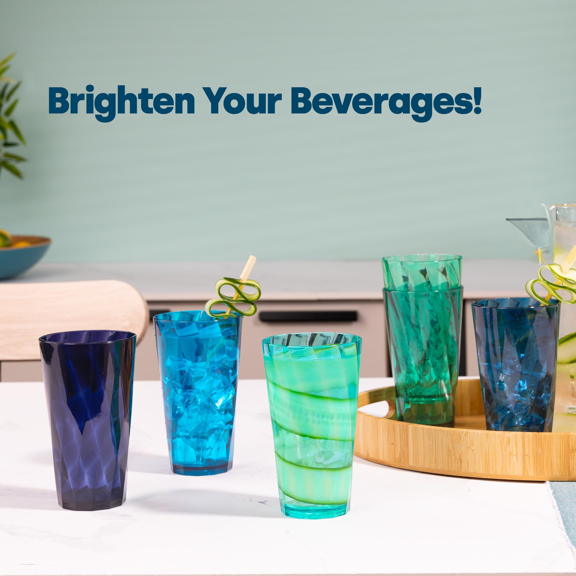 LIVIVO Acrylic Plastic Tumblers - Set of 6 Reusable Drinking Glasses, 16 oz Capacity
