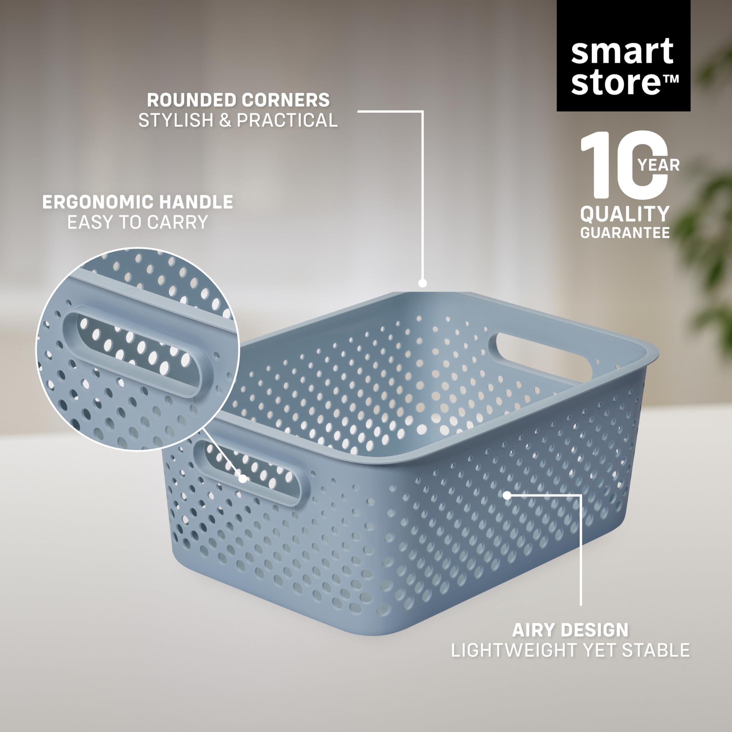 SmartStore Storage Basket with Handles - 11.4L Capacity | 36.5x27x15cm | Sea Salt Plastic 3