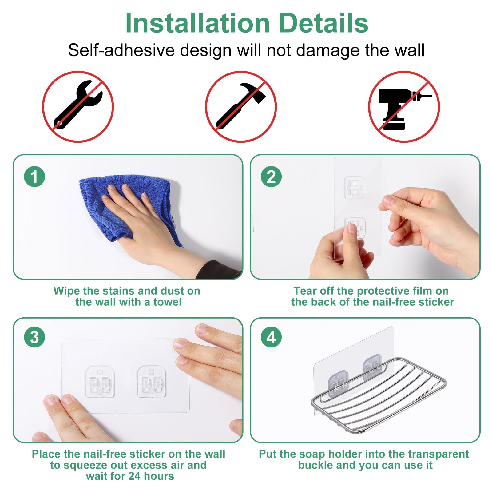 Uten Stainless Steel Soap Dish Holder - Adhesive Mount | Rustproof | 130x90x25mm 3